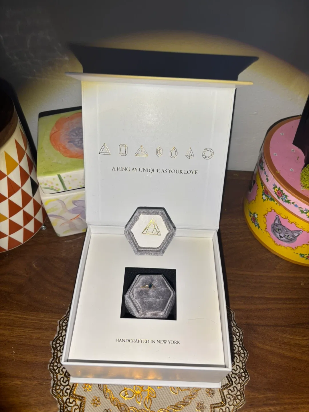 Montana Sapphire and diamond ring 10k yellow gold image indicator(2)