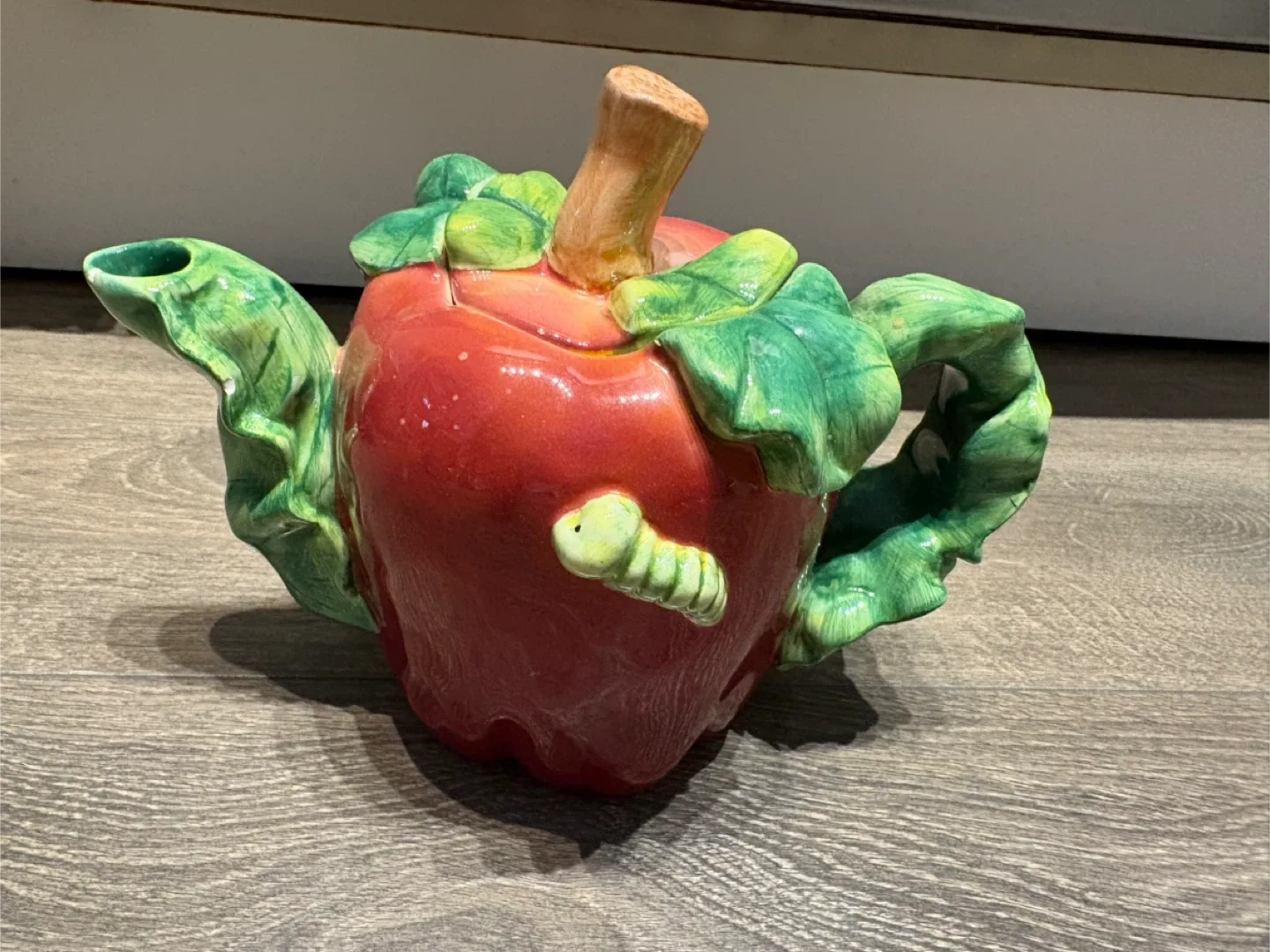 Red Apple Teapot with Worm
