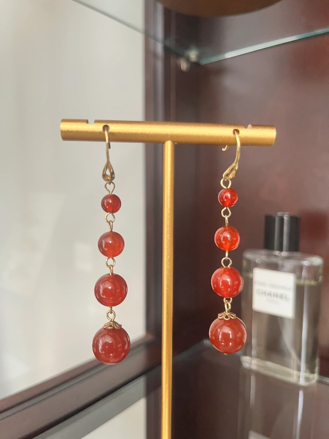 Red Beaded Drop Earrings
