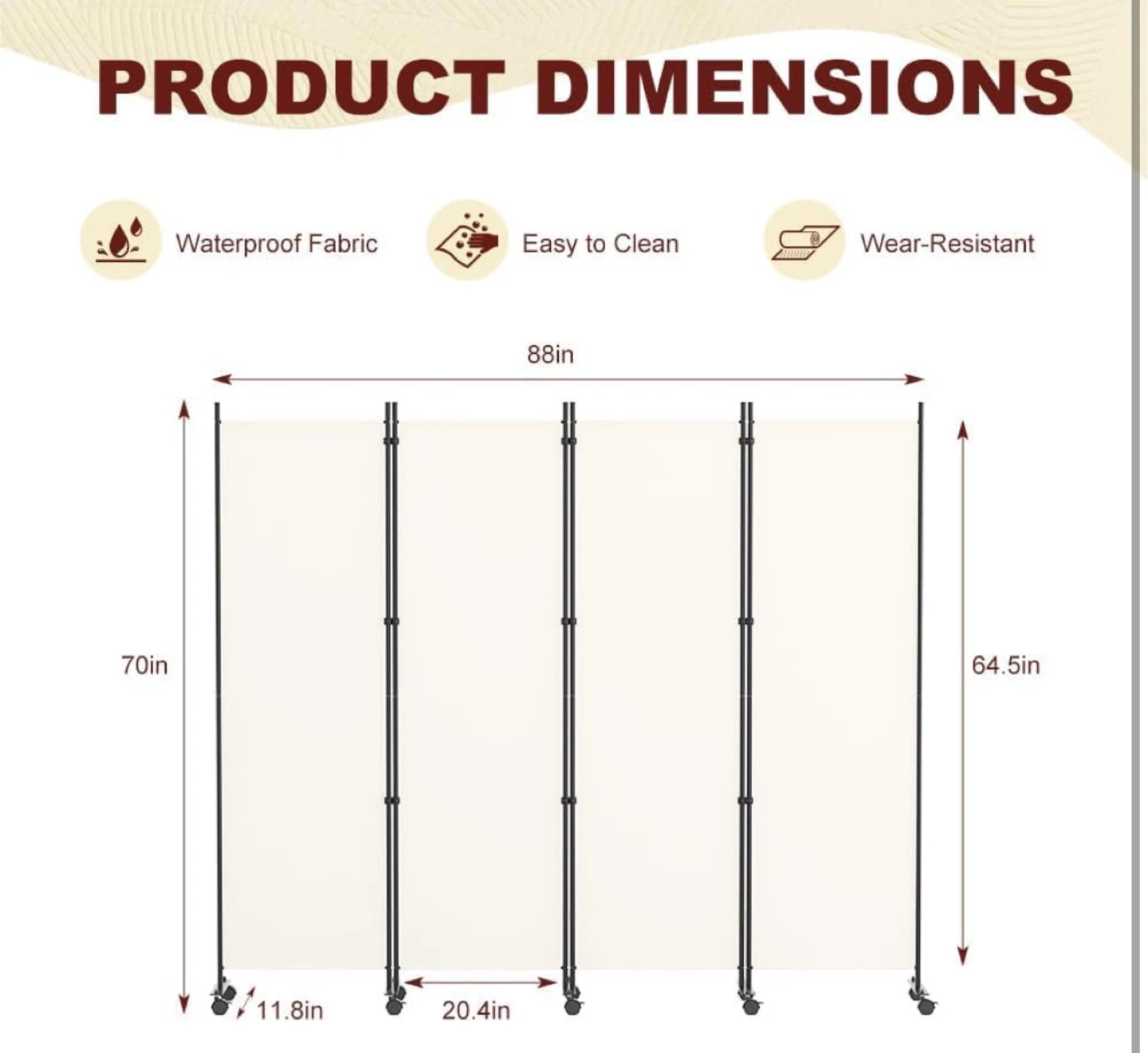 4 Panel Room Divider - Beige - photo 3