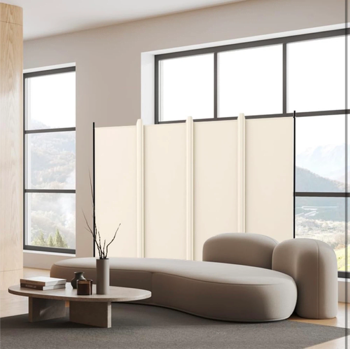 4 Panel Room Divider - Beige