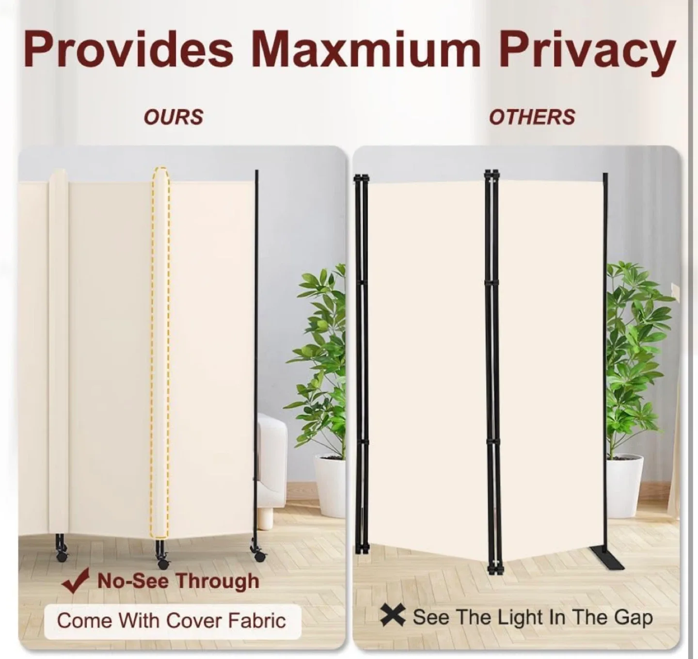 4 Panel Room Divider - Beige image indicator(6)