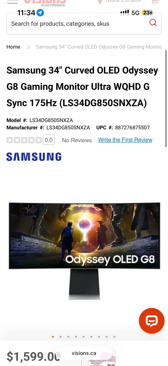 Samsung 34" Curved OLED Odyssey G8 Gaming Monitor