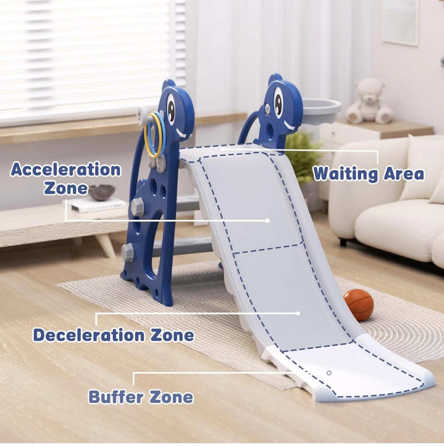Toddler Slide with Basketball Hoop - Blue - photo 4