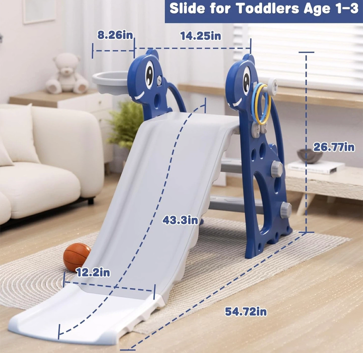 Toddler Slide with Basketball Hoop - Blue - photo 3