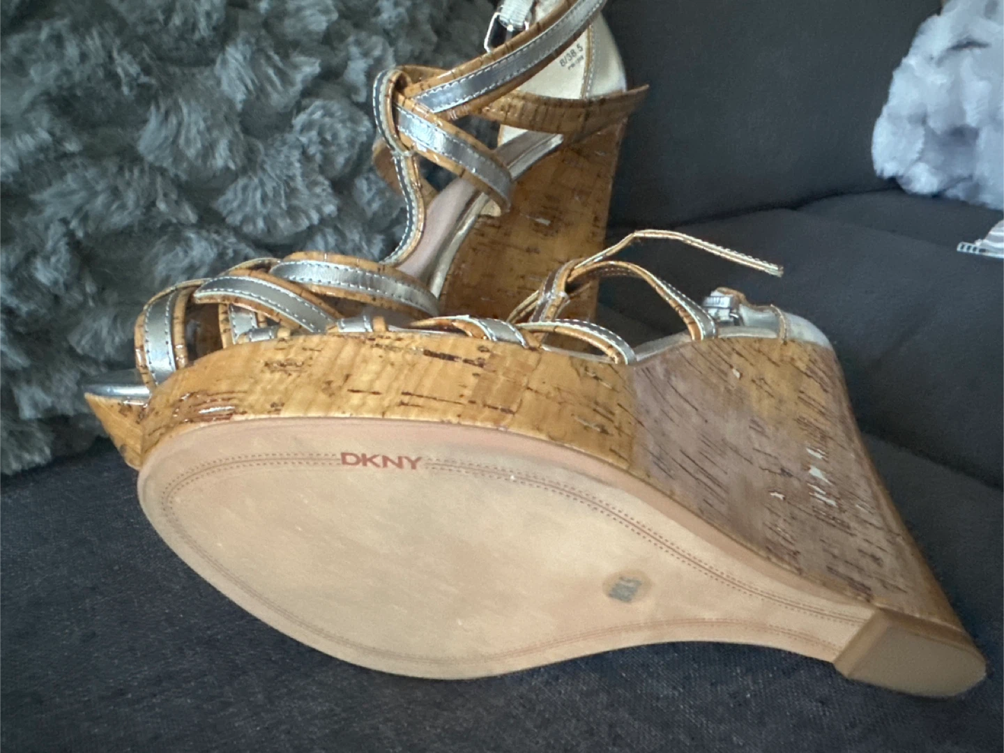 DKNY Silver & Cork Wedge Heels - Size 8.5 - photo 4