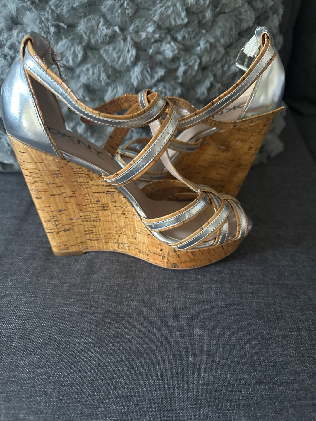 DKNY Silver & Cork Wedge Heels - Size 8.5 - photo 3