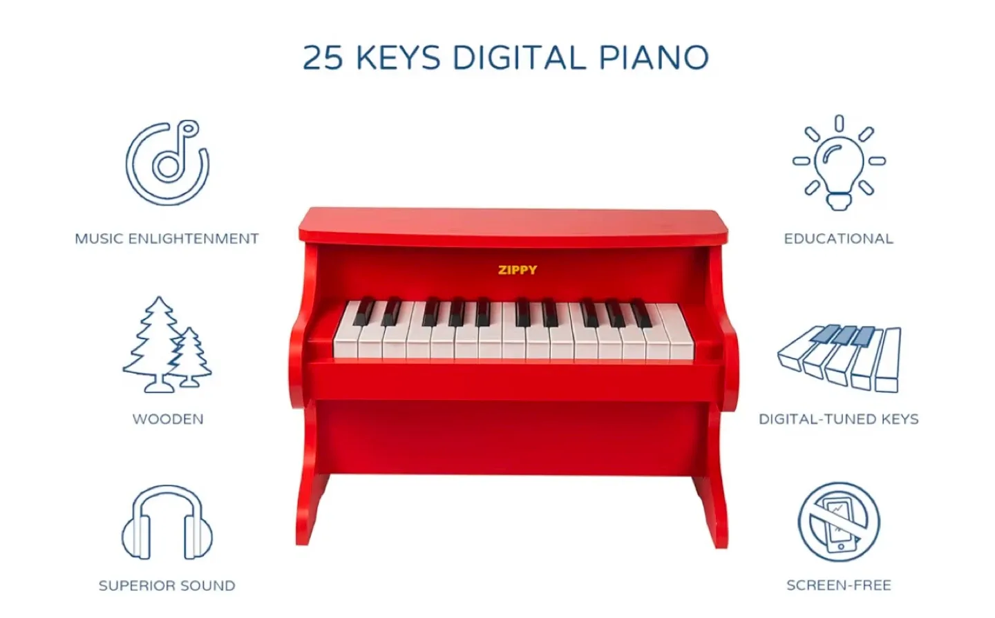 Zippy Red 25-Key Toy Piano image indicator(7)