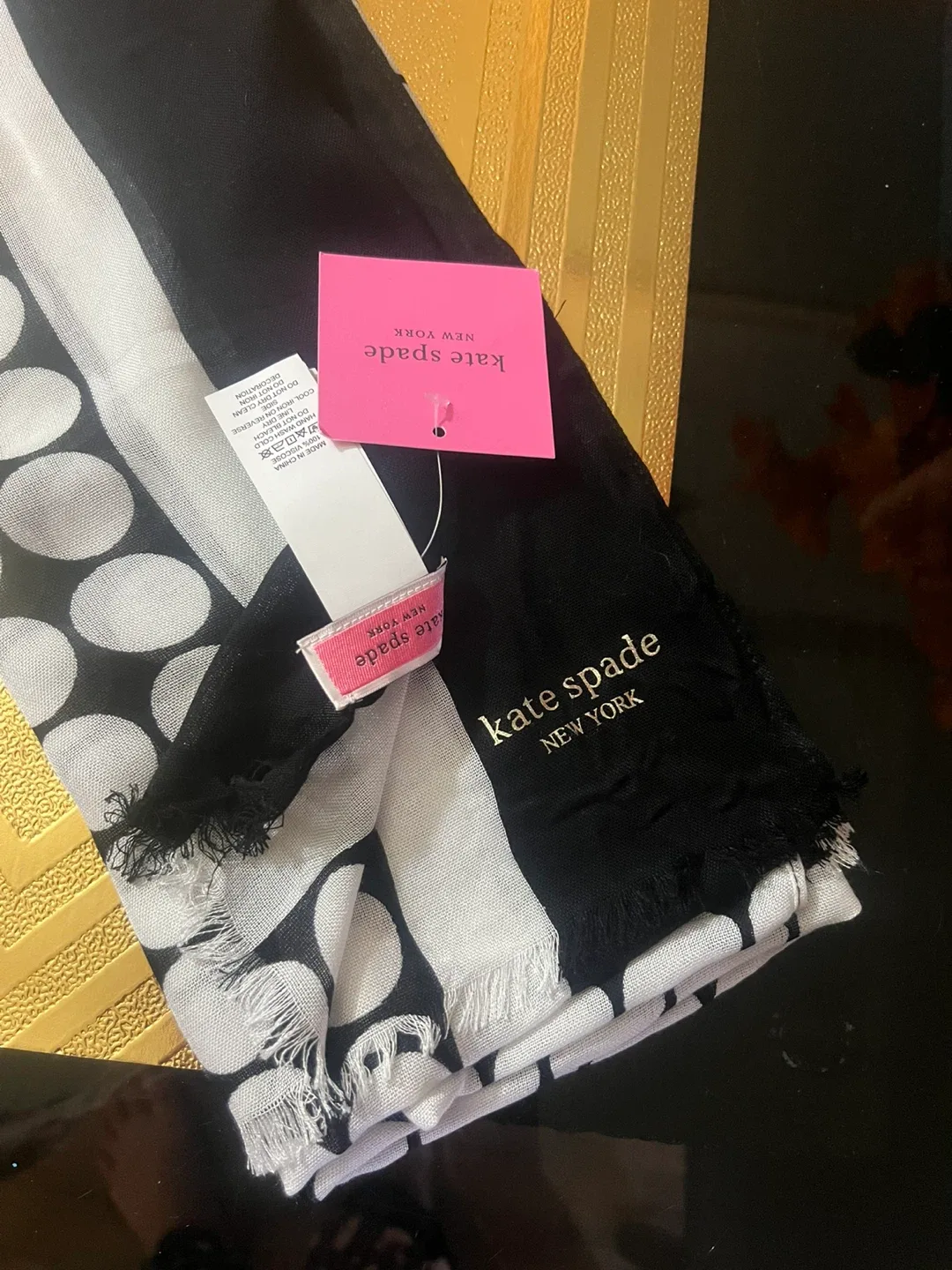 Kate Spade New York Black & White Polka Dot Scarf - New image indicator(2)