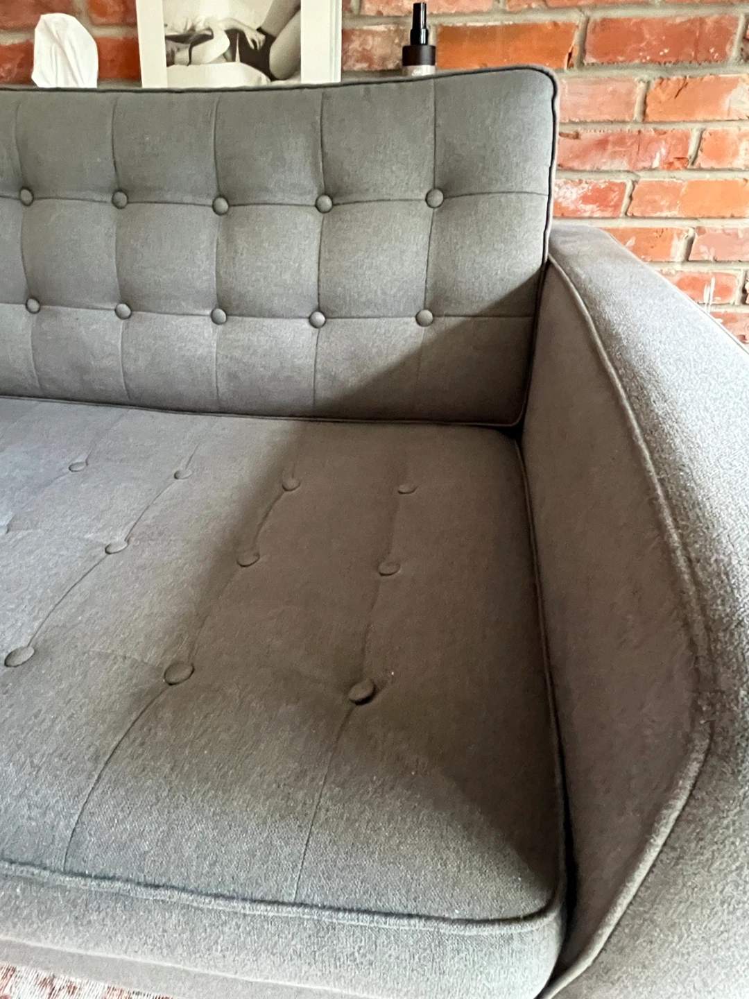 EQ3 Grey Tufted Sofa - Great Condition - photo 4