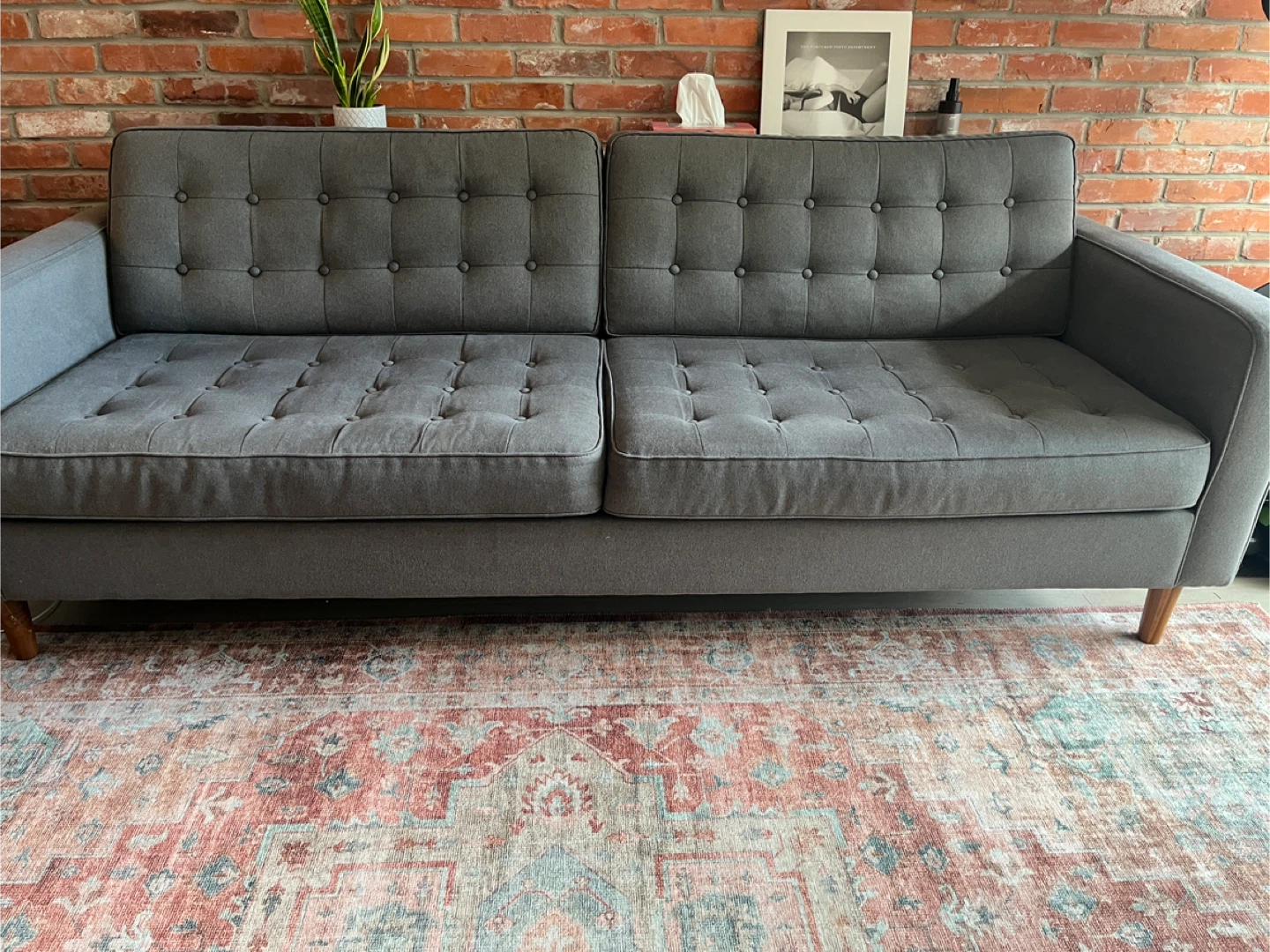 EQ3 Grey Tufted Sofa - Great Condition - photo 3