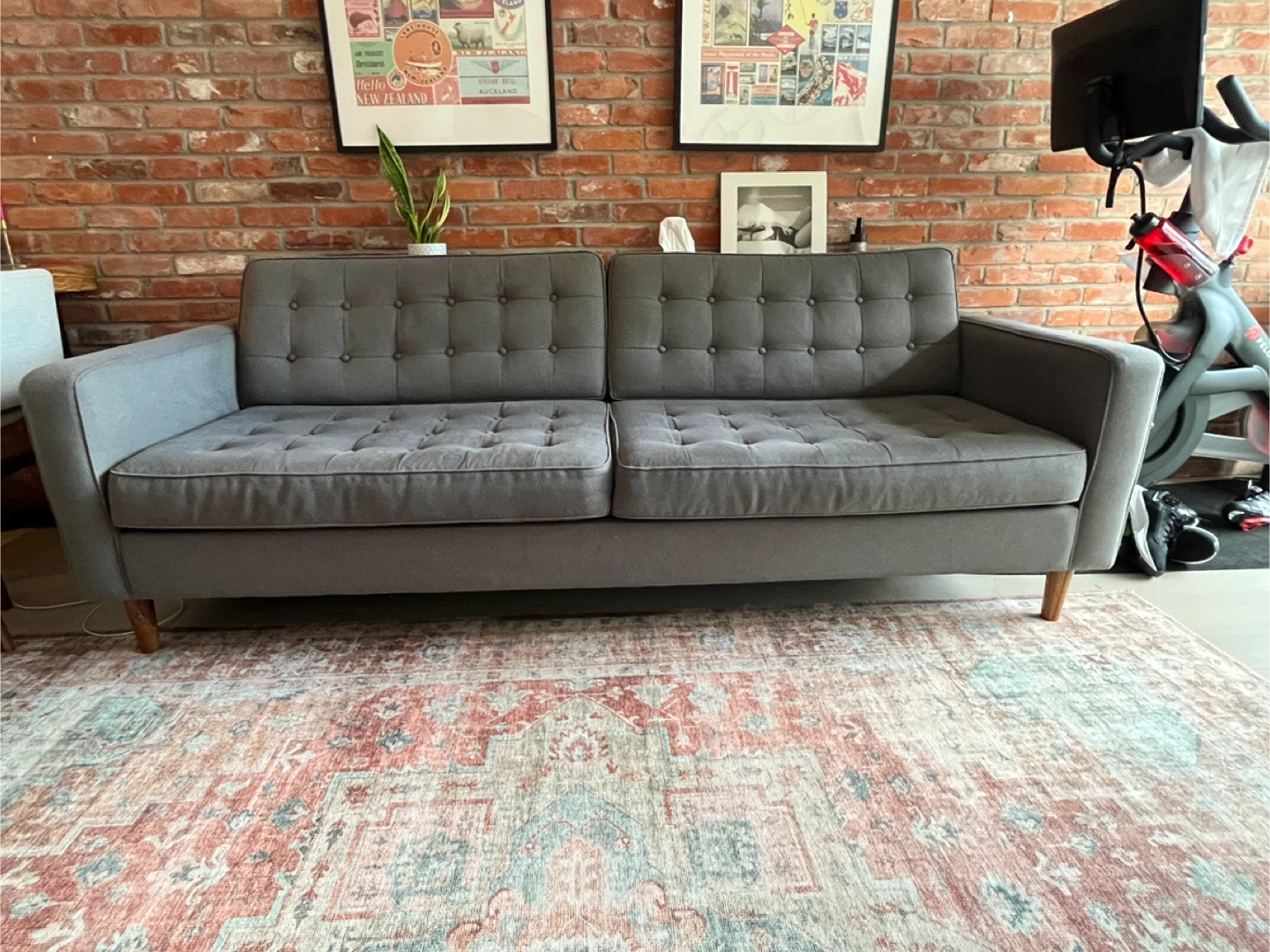 EQ3 Grey Tufted Sofa - Great Condition - photo 5