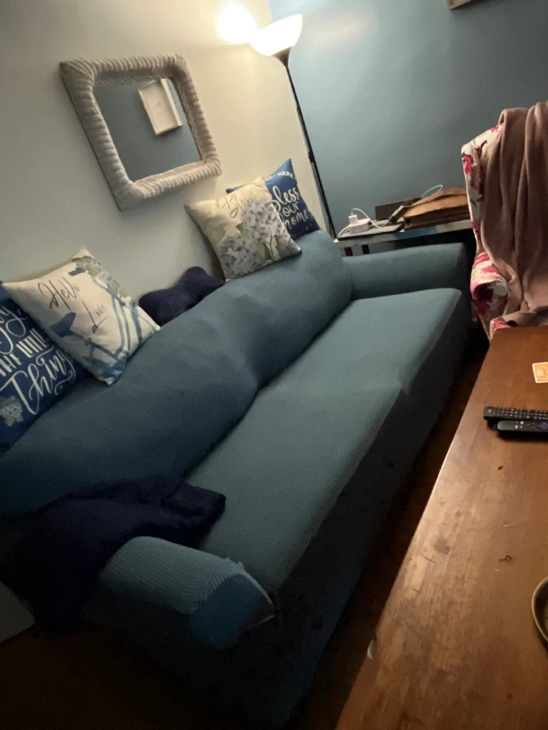 Free Brown Sofa with Blue Cover image indicator(2)