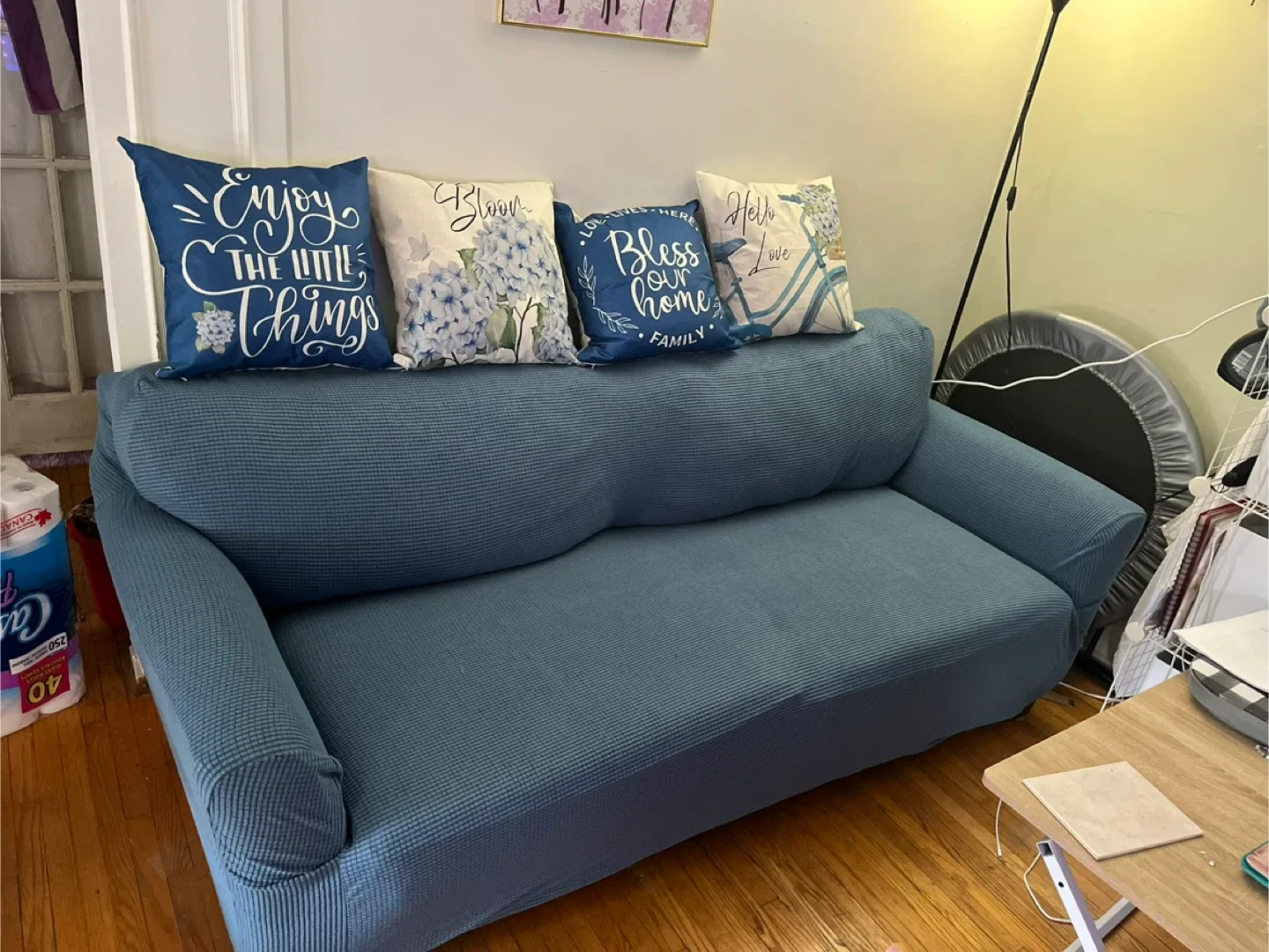 Free Brown Sofa with Blue Cover image indicator(4)