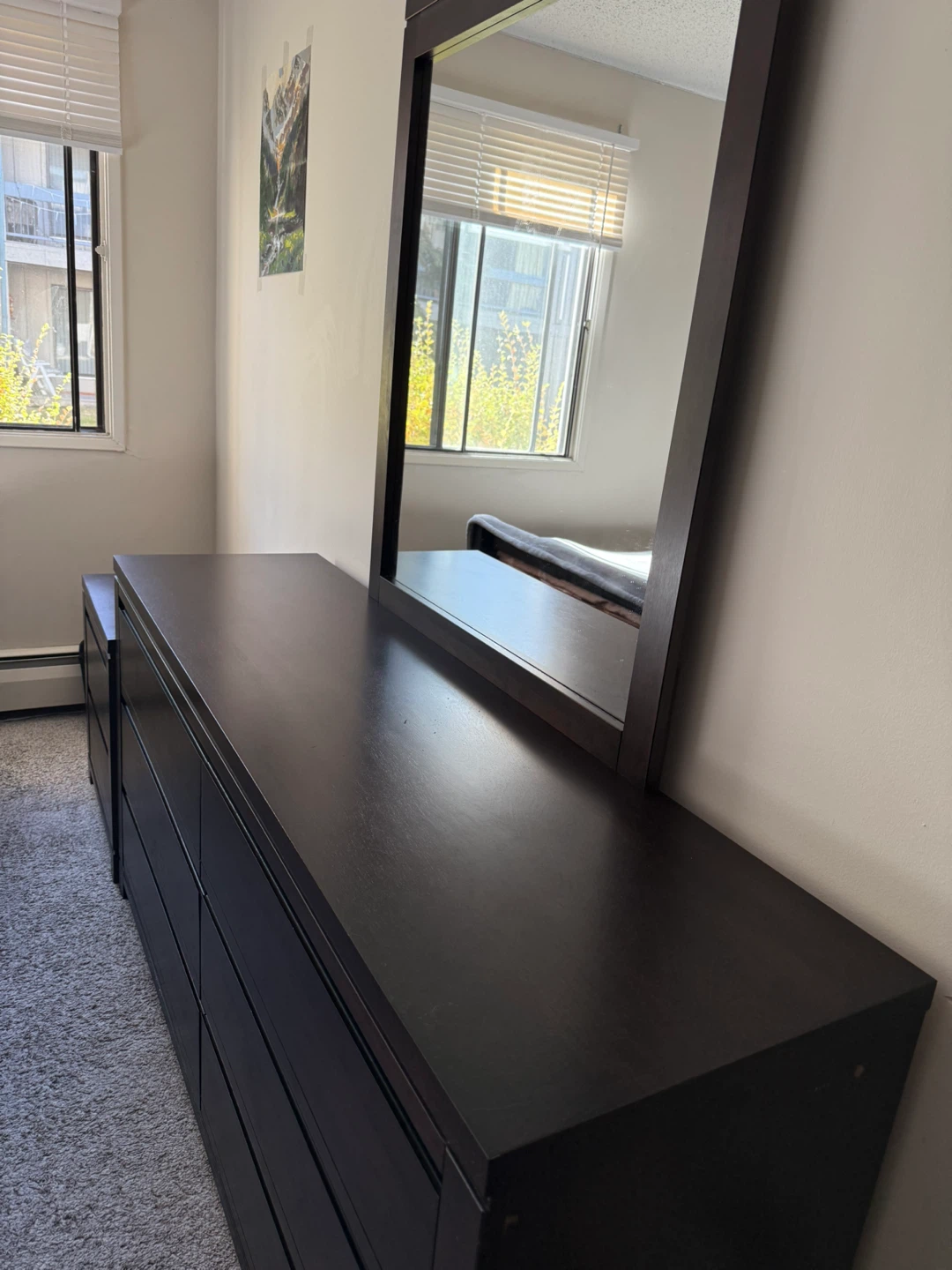 Dark Wood Dresser with Mirror & Nightstand - photo 4