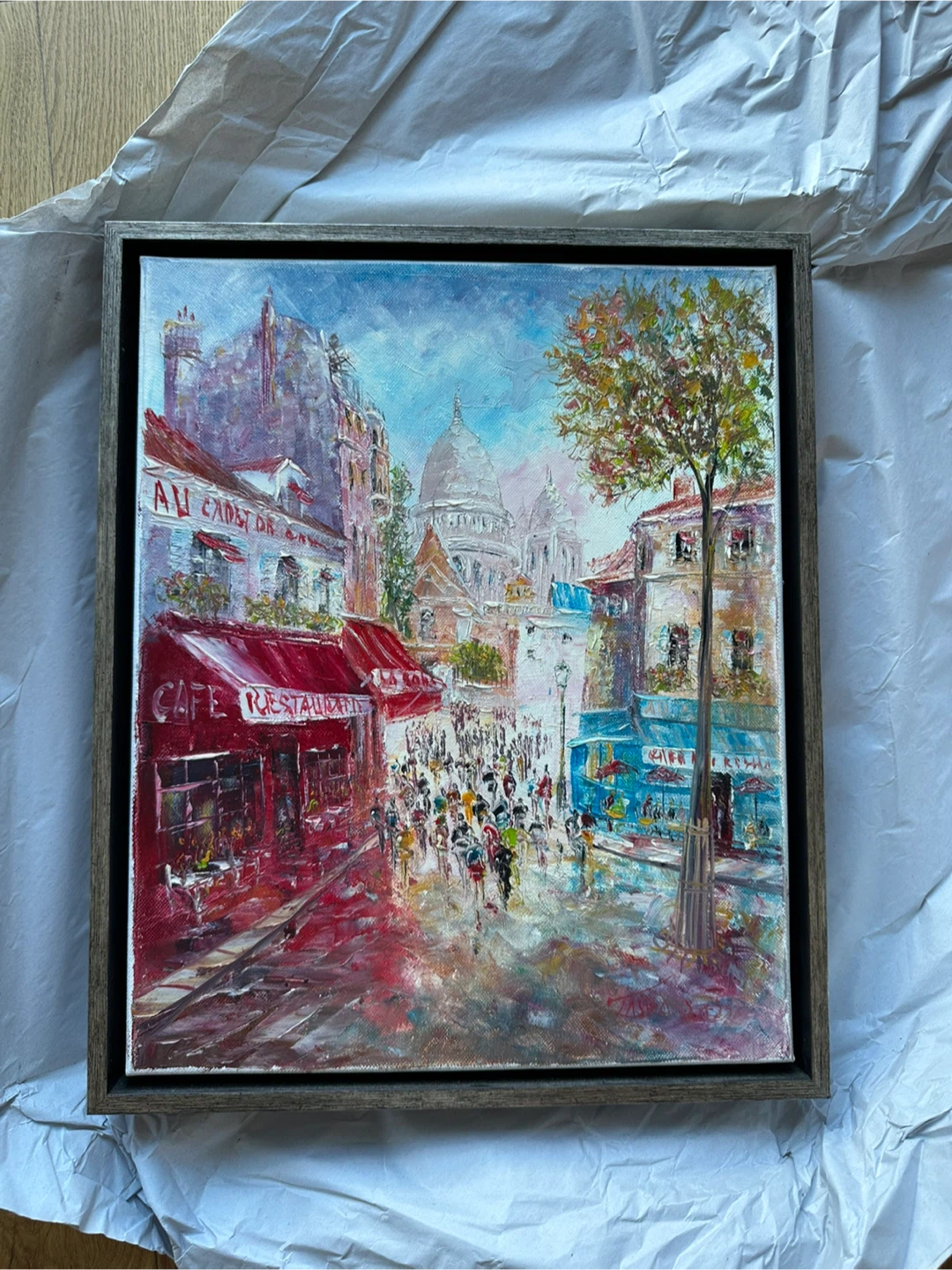 Hand painted painting from Montmartre's Place du Tertre in Paris