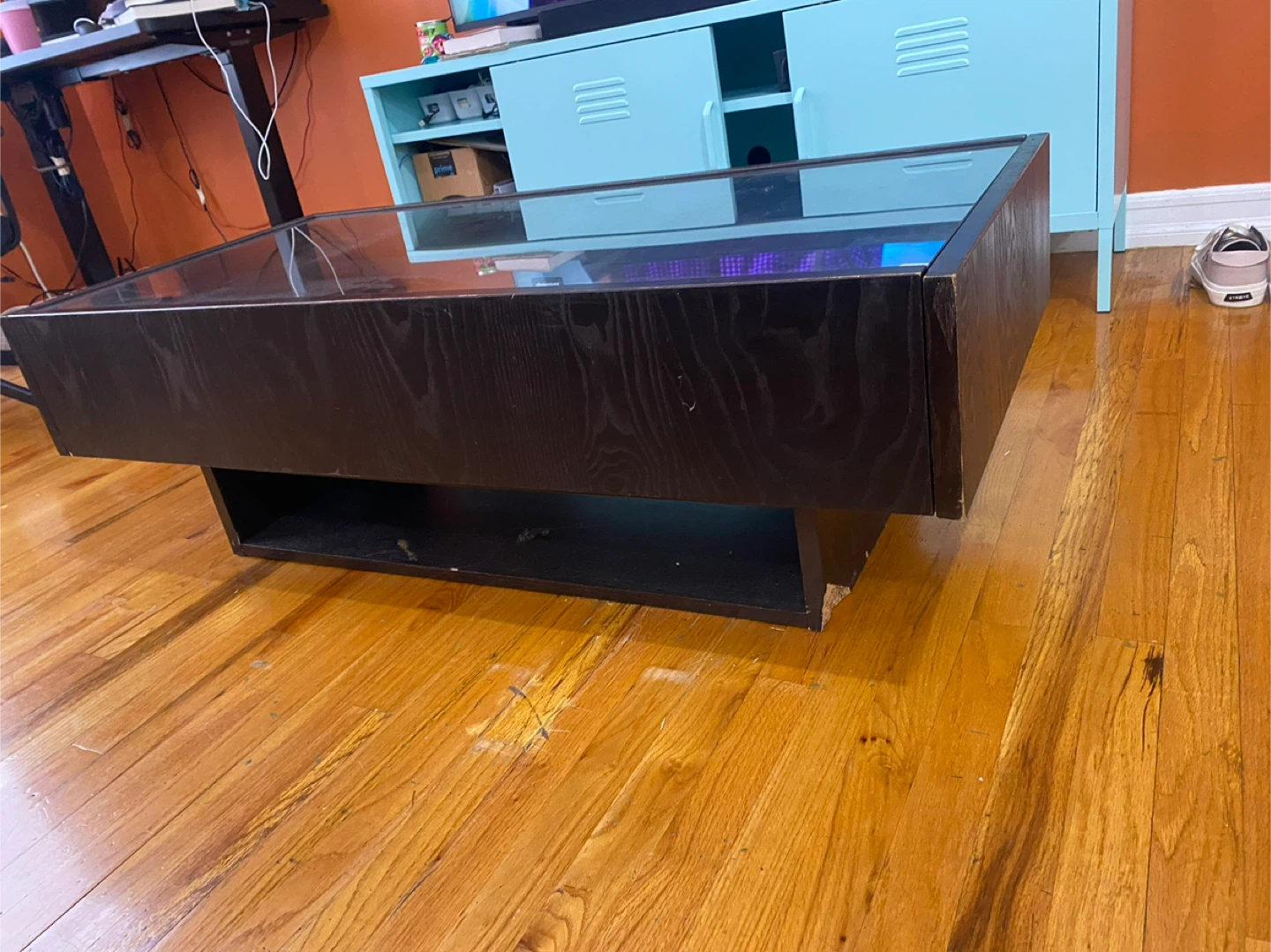 Dark Brown Coffee Table with Glass Top & Drawer - photo 2