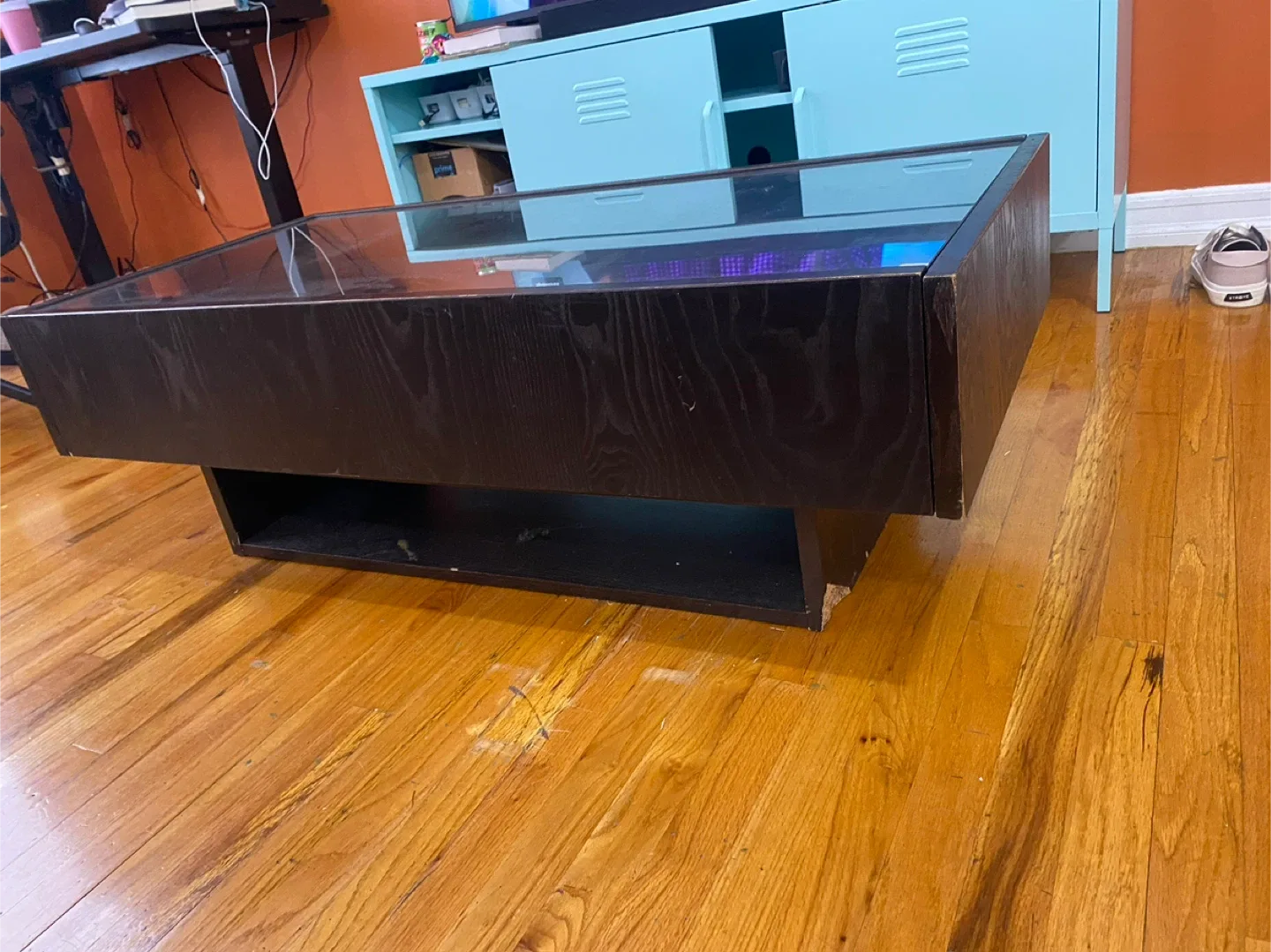 Dark Brown Coffee Table with Glass Top & Drawer image indicator(2)