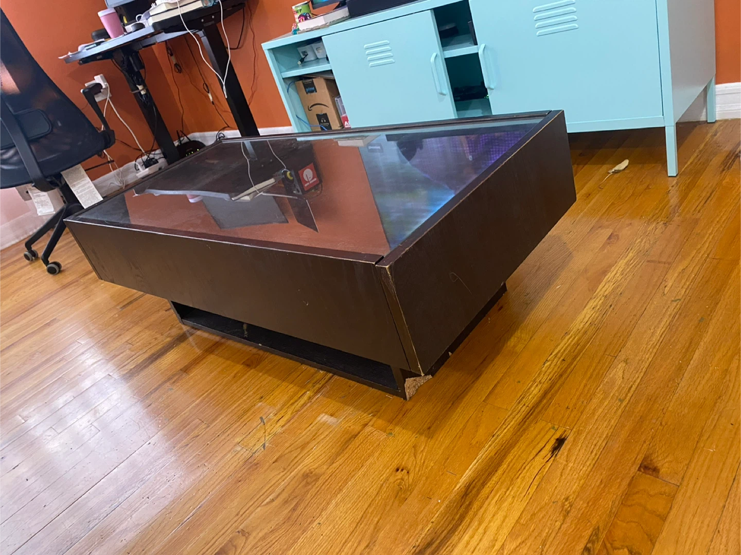 Dark Brown Coffee Table with Glass Top & Drawer - photo 3