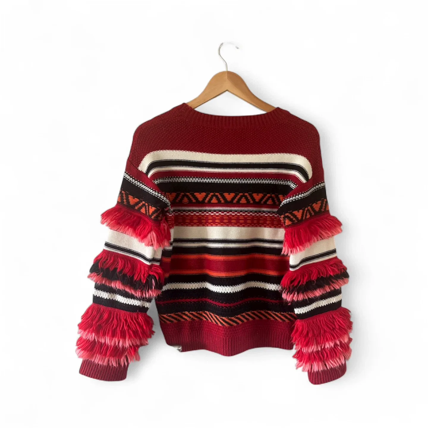 Gilli Striped Knit Sweater with Fringe Details image indicator(6)