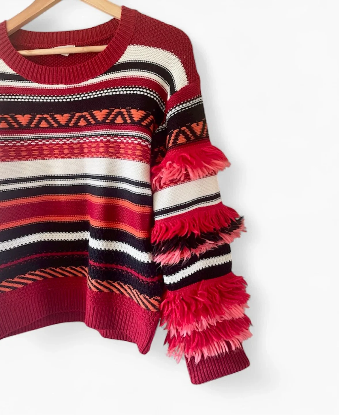Gilli Striped Knit Sweater with Fringe Details image indicator(2)