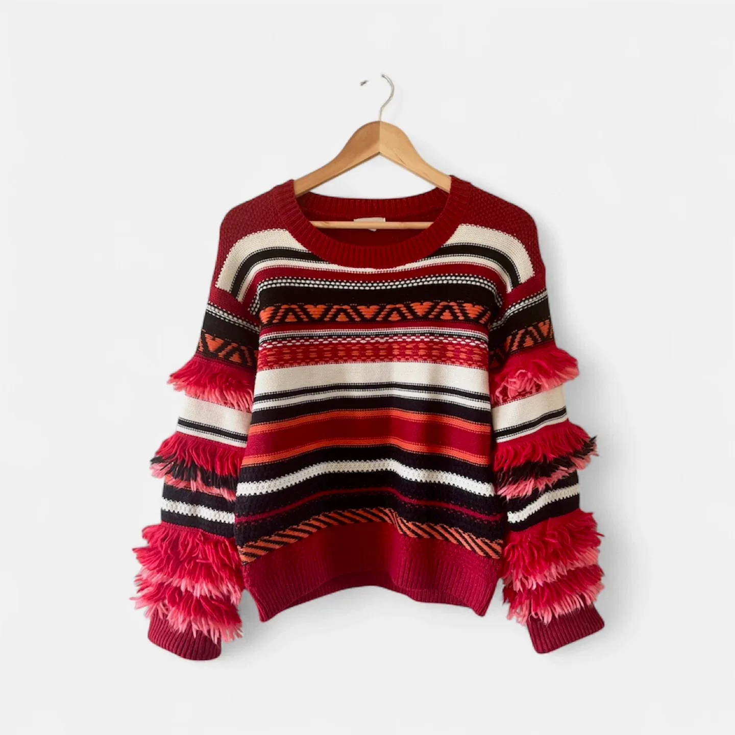 Gilli Striped Knit Sweater with Fringe Details