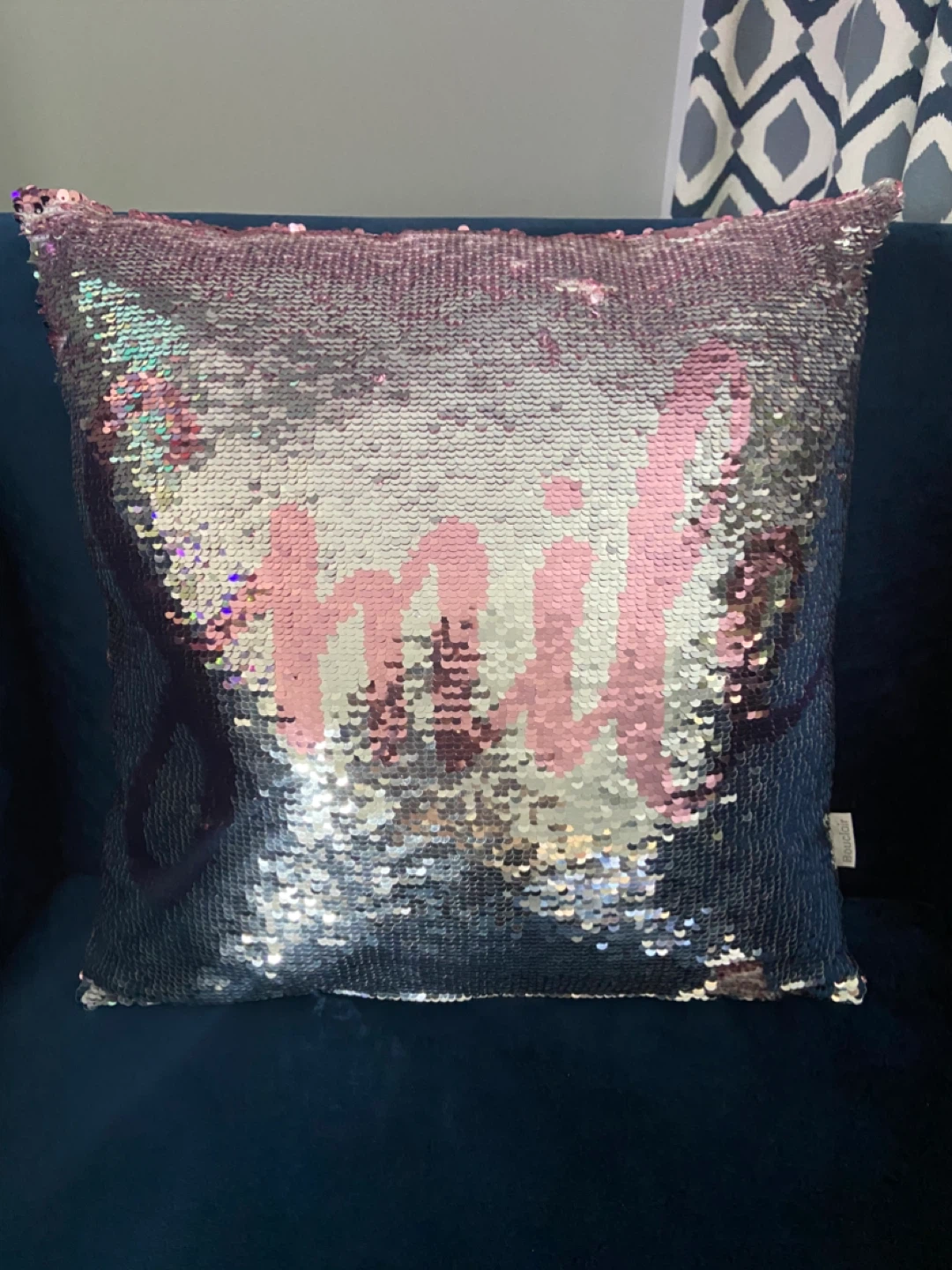 Bouclair Flip Sequin Pillow - Pink & Silver -Smile