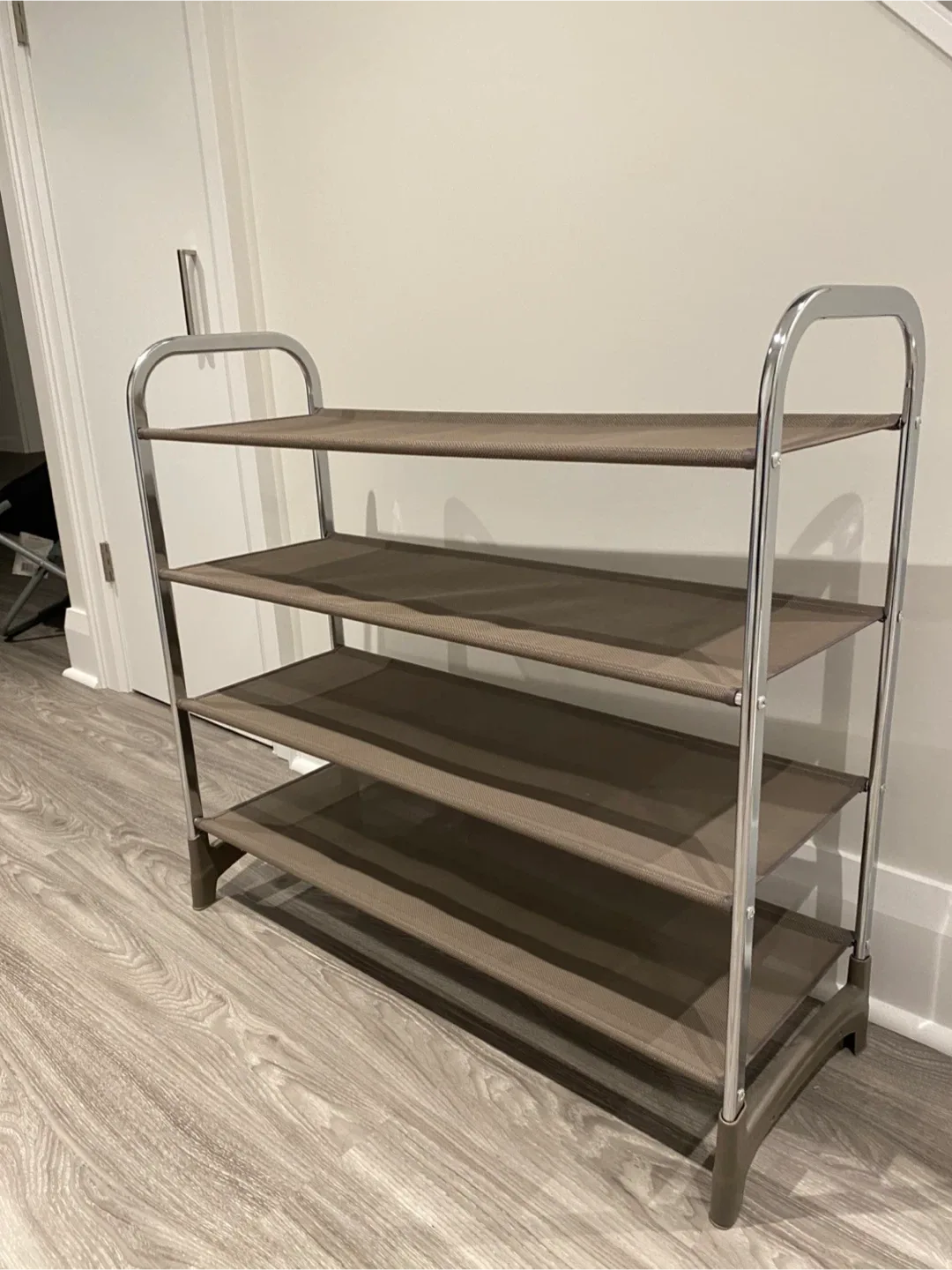4-Tier Shoe Rack - Brown & Silver