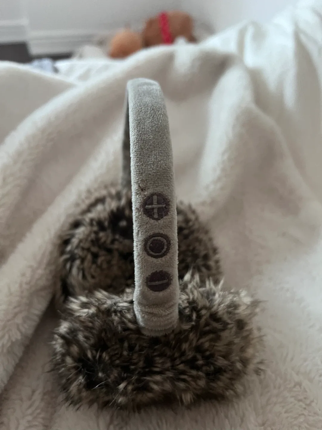 Pottery barn Bluetooth Fuzzy Grey Earmuffs image indicator(2)