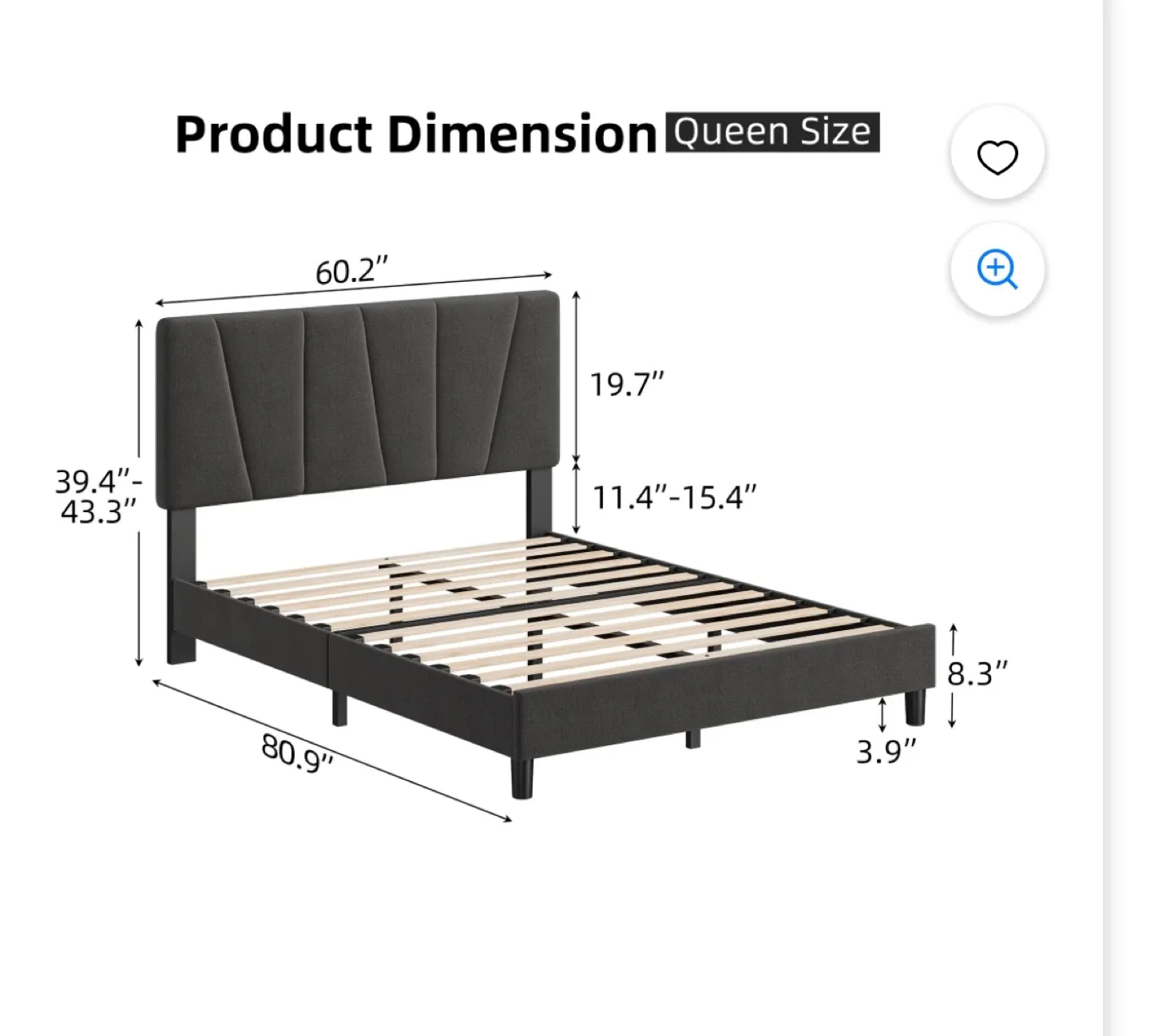 Queen platform Bed Frame with Headboard Adjustable image indicator(7)