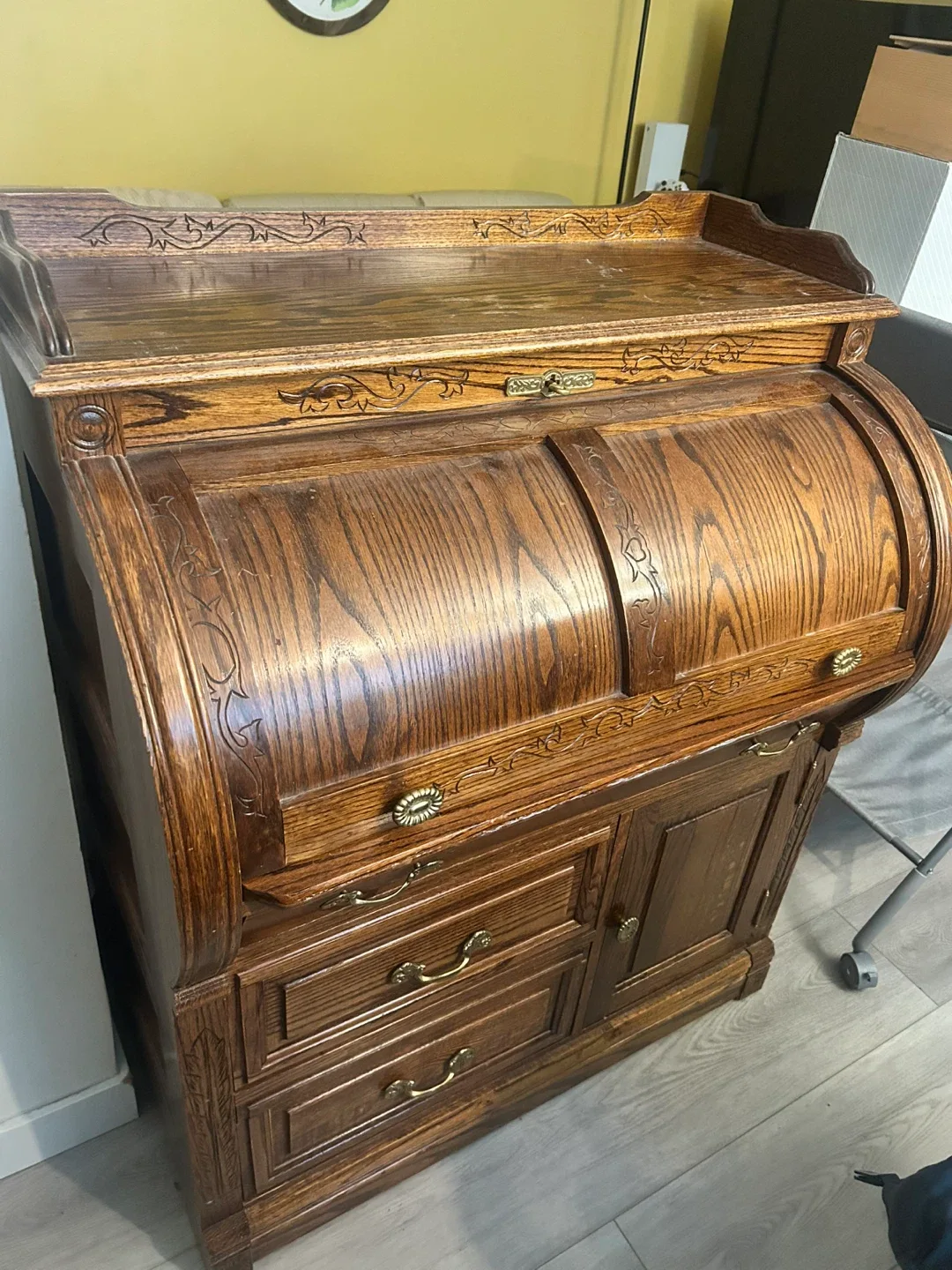 Antique Roll Top Desk - Solid Wood