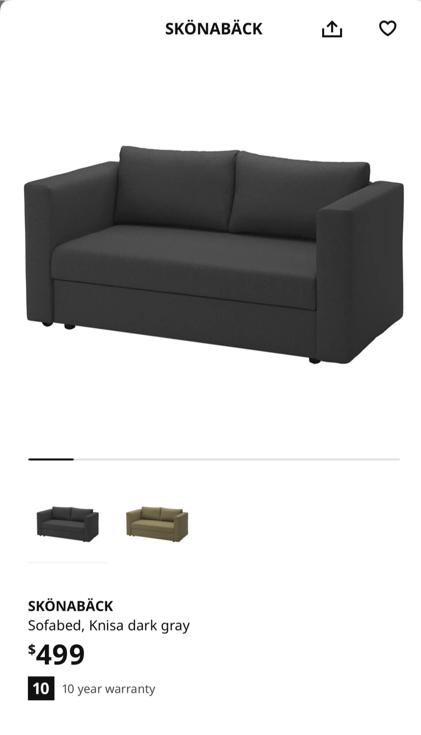 IKEA SKÖNABÄCK Knisa Dark Gray Sofabed