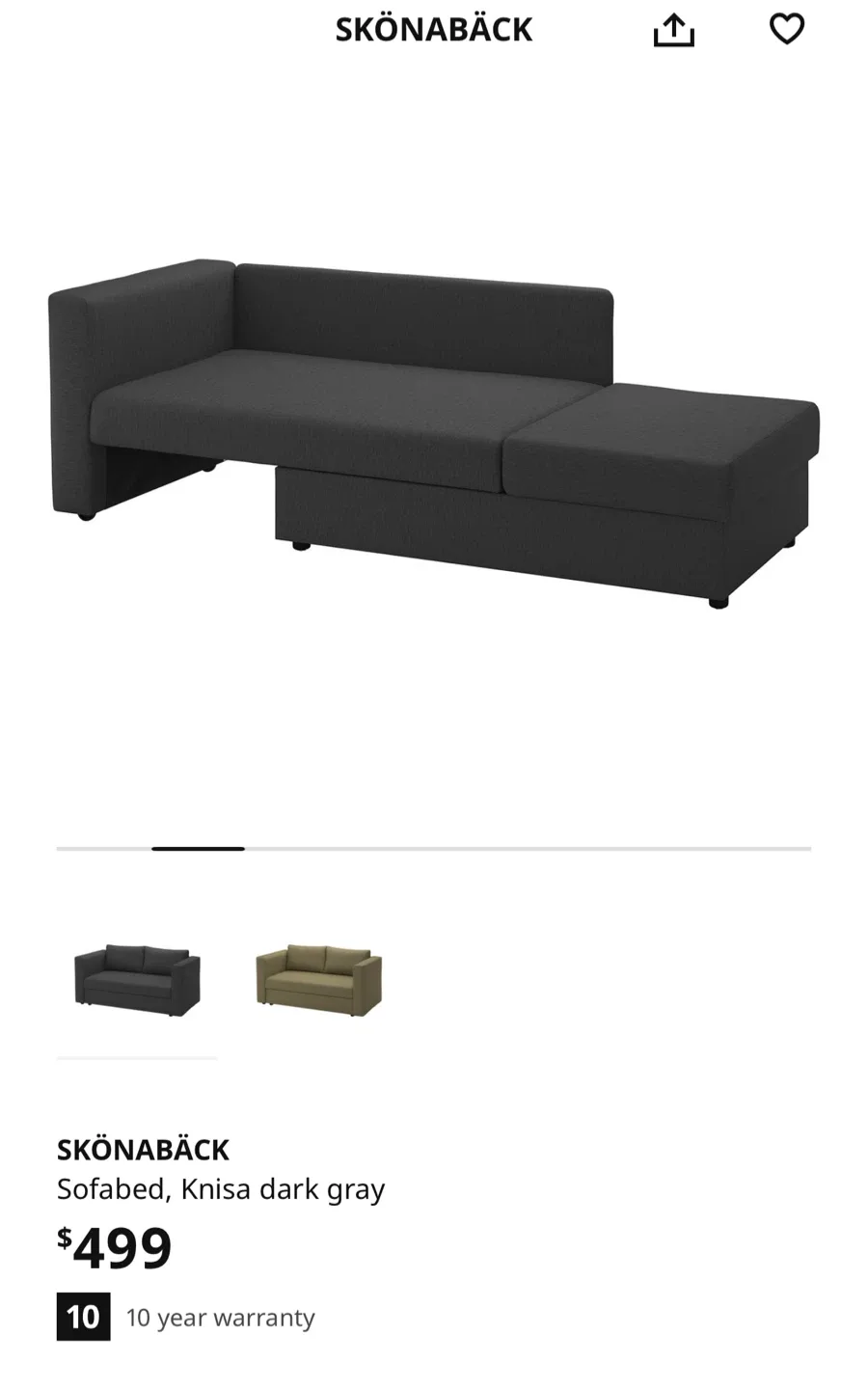 IKEA SKÖNABÄCK Knisa Dark Gray Sofabed image indicator(4)