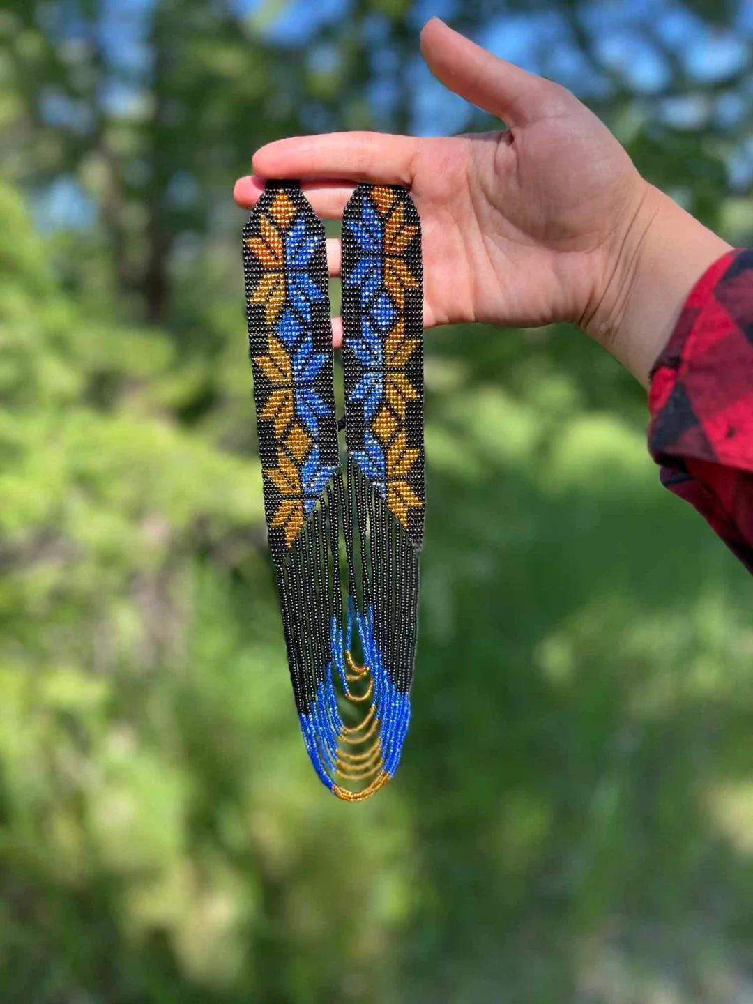 Handmade Beaded Necklace - Blue & Gold image indicator(3)