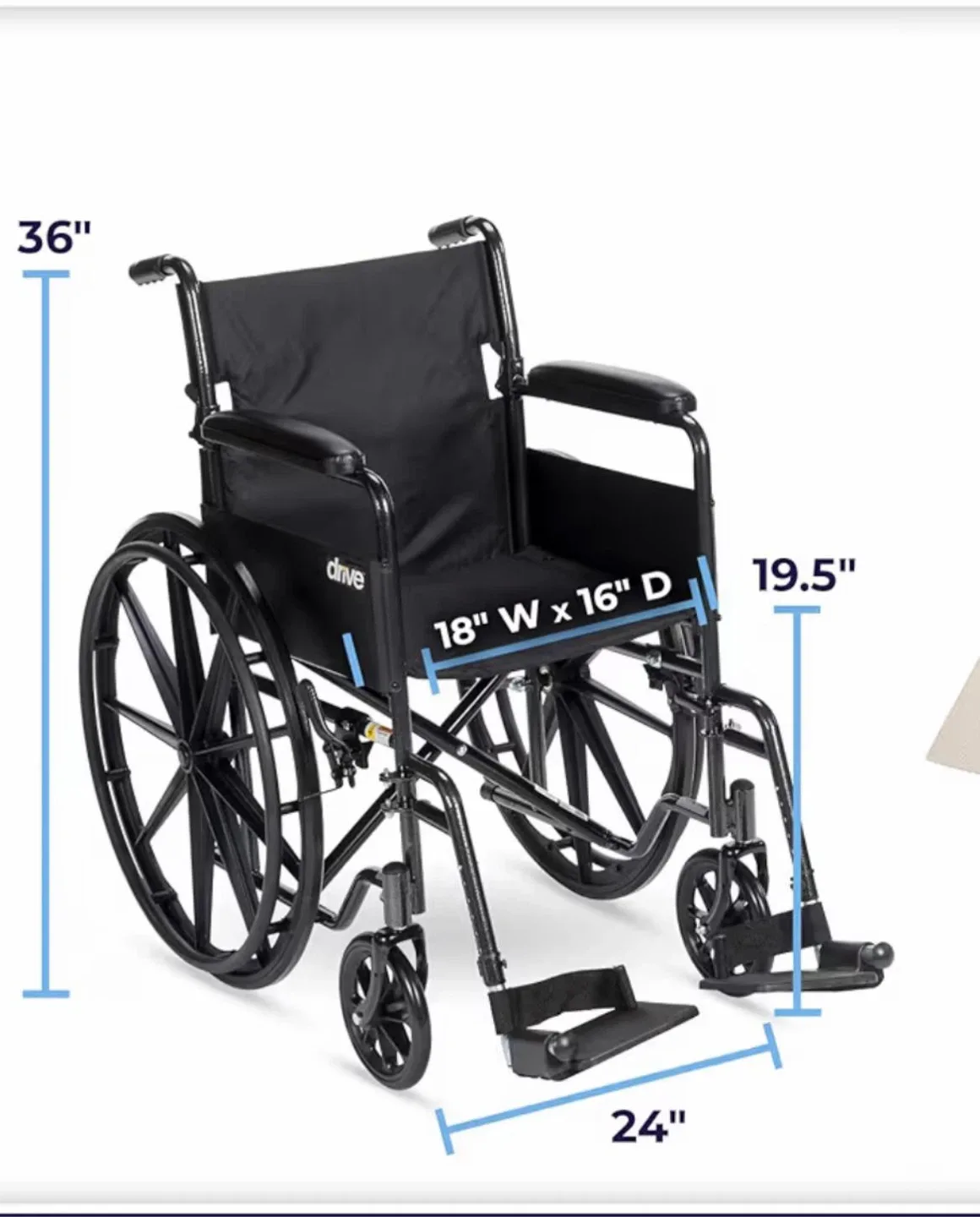 Drive Wheelchair, Black, 18"x16" image indicator(2)