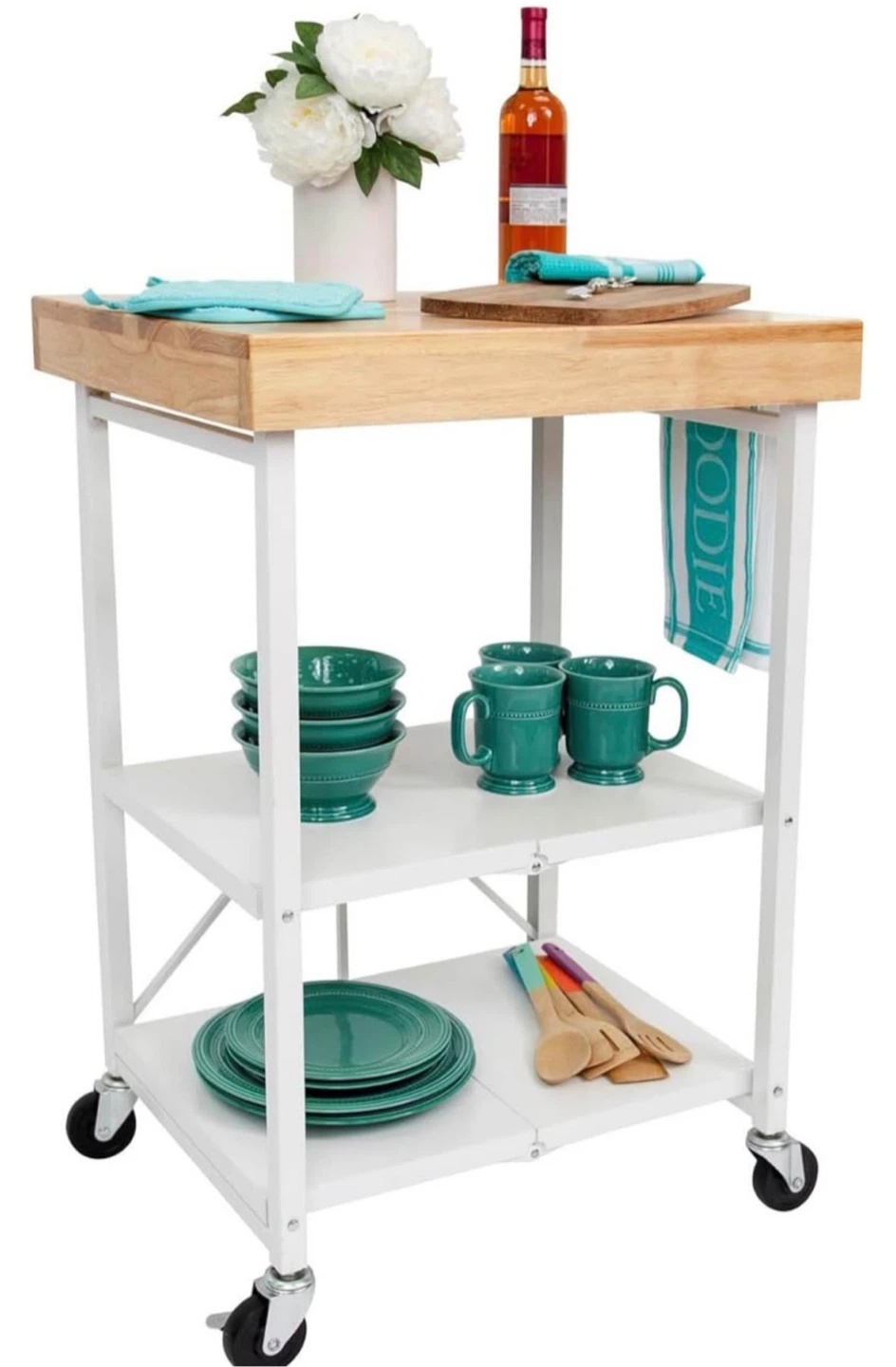 Rolling Kitchen Cart with Wood Top - photo 2
