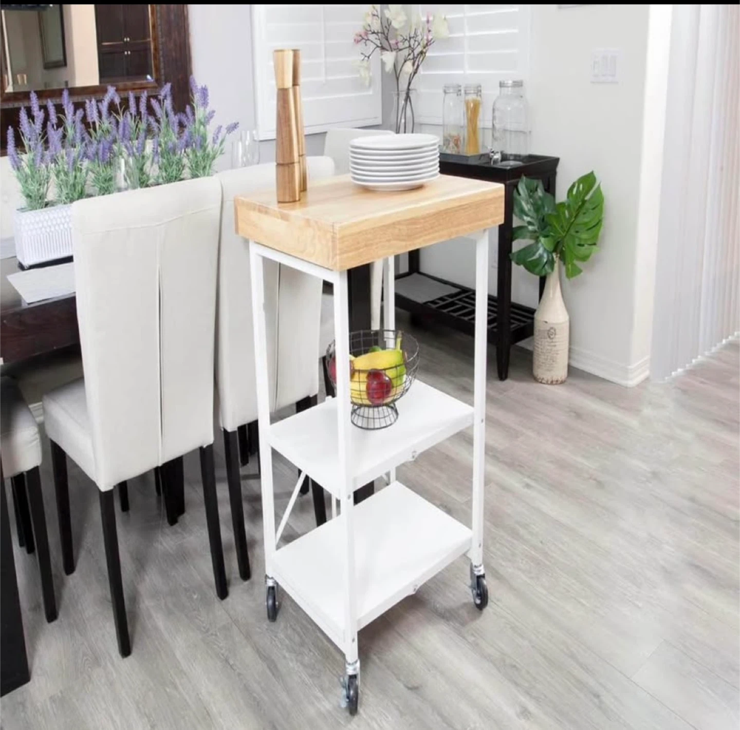 Rolling Kitchen Cart with Wood Top
