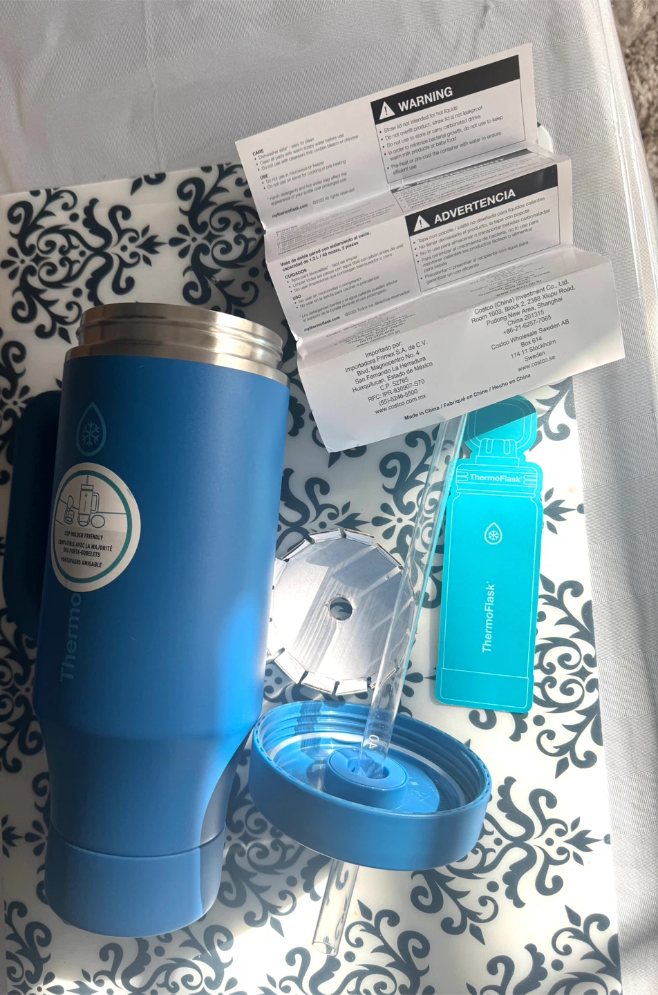 ThermoFlask Blue Insulated Tumbler with Straw
