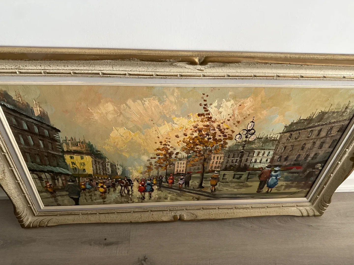Framed Paris Street Scene Oil Painting