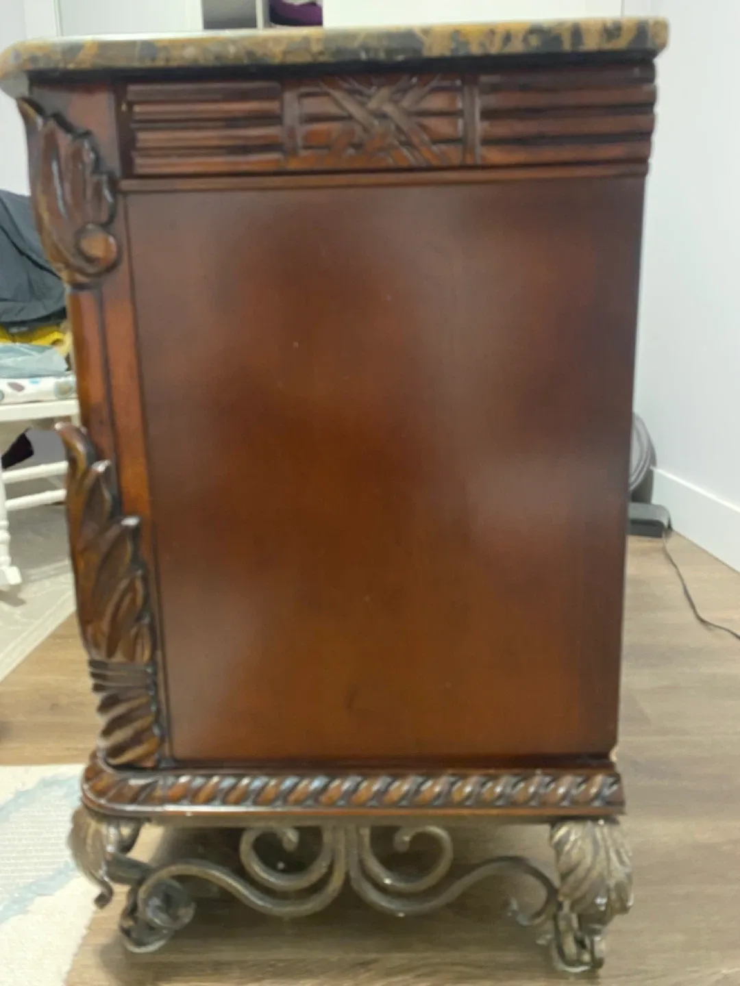 Ornate Wood Nightstand with Marble Top image indicator(7)