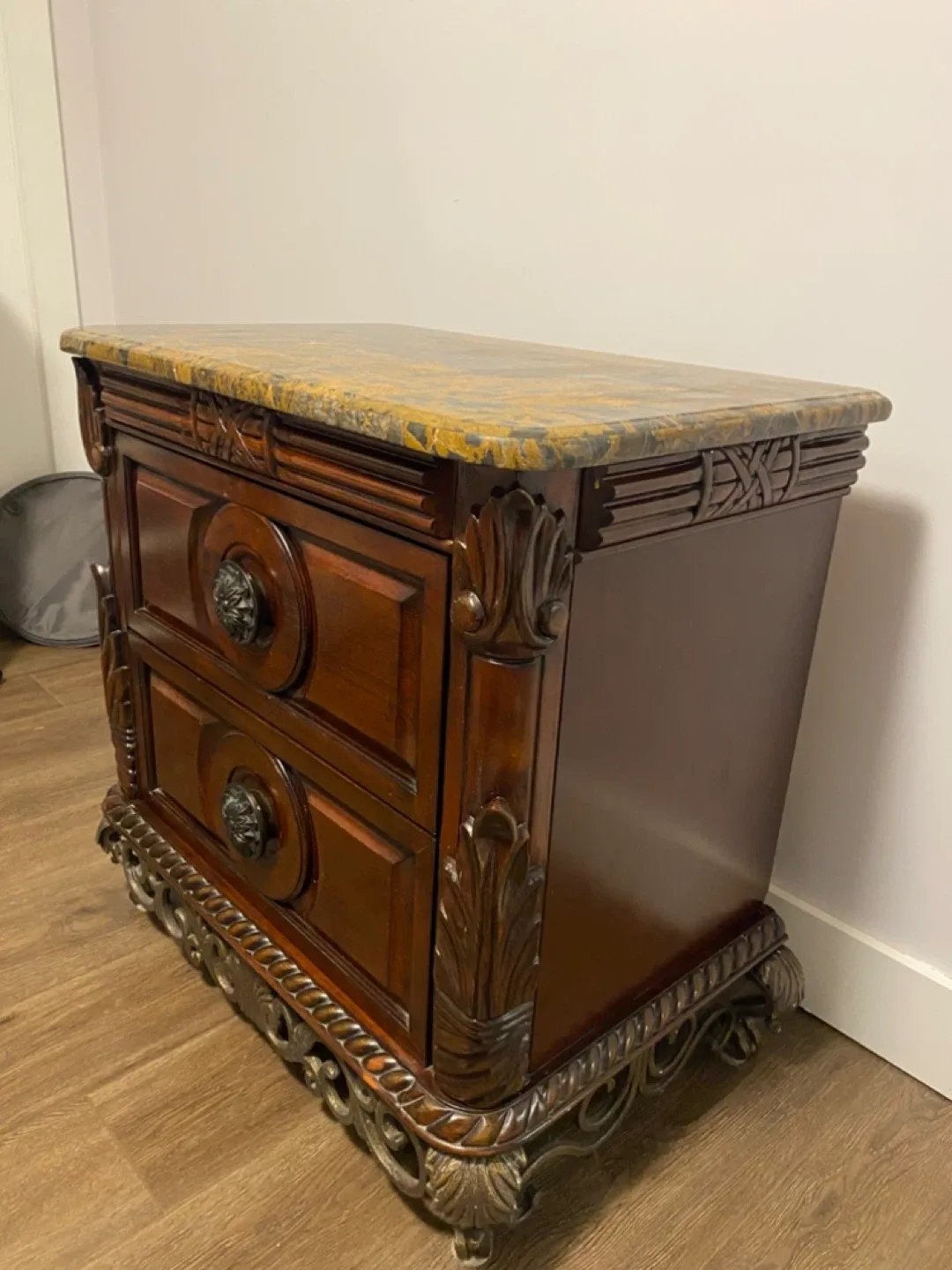 Ornate Wood Nightstand with Marble Top image indicator(4)