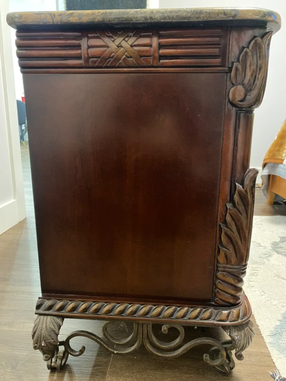 Ornate Wood Nightstand with Marble Top image indicator(6)