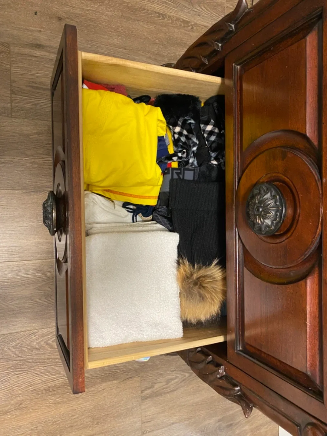 Ornate Wood Nightstand with Marble Top image indicator(10)