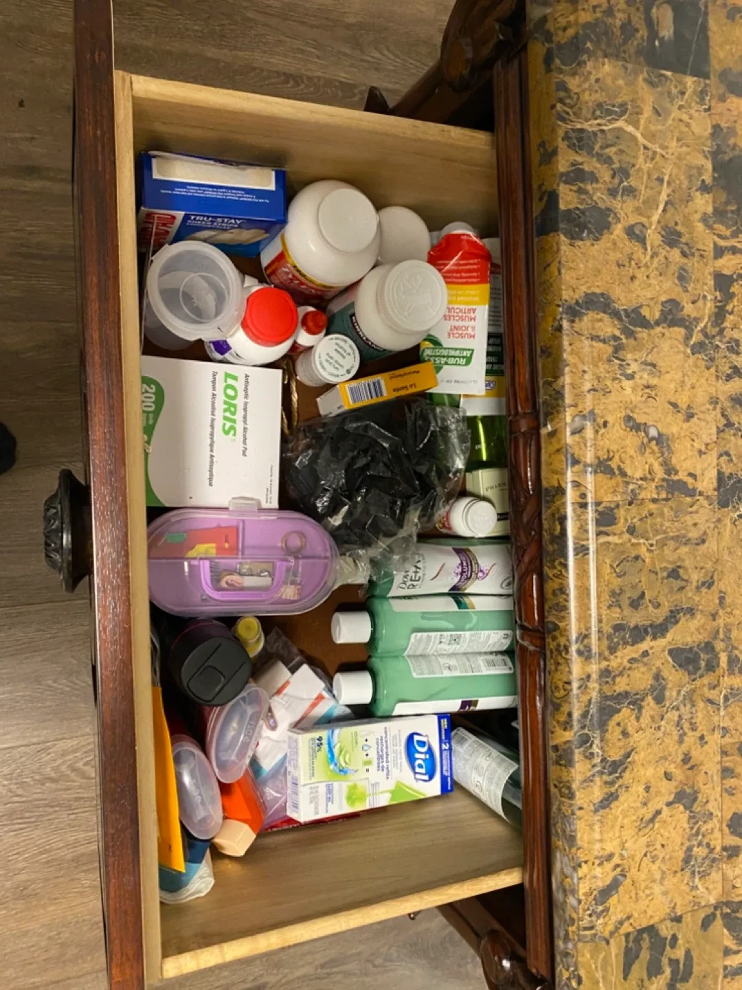 Ornate Wood Nightstand with Marble Top image indicator(9)