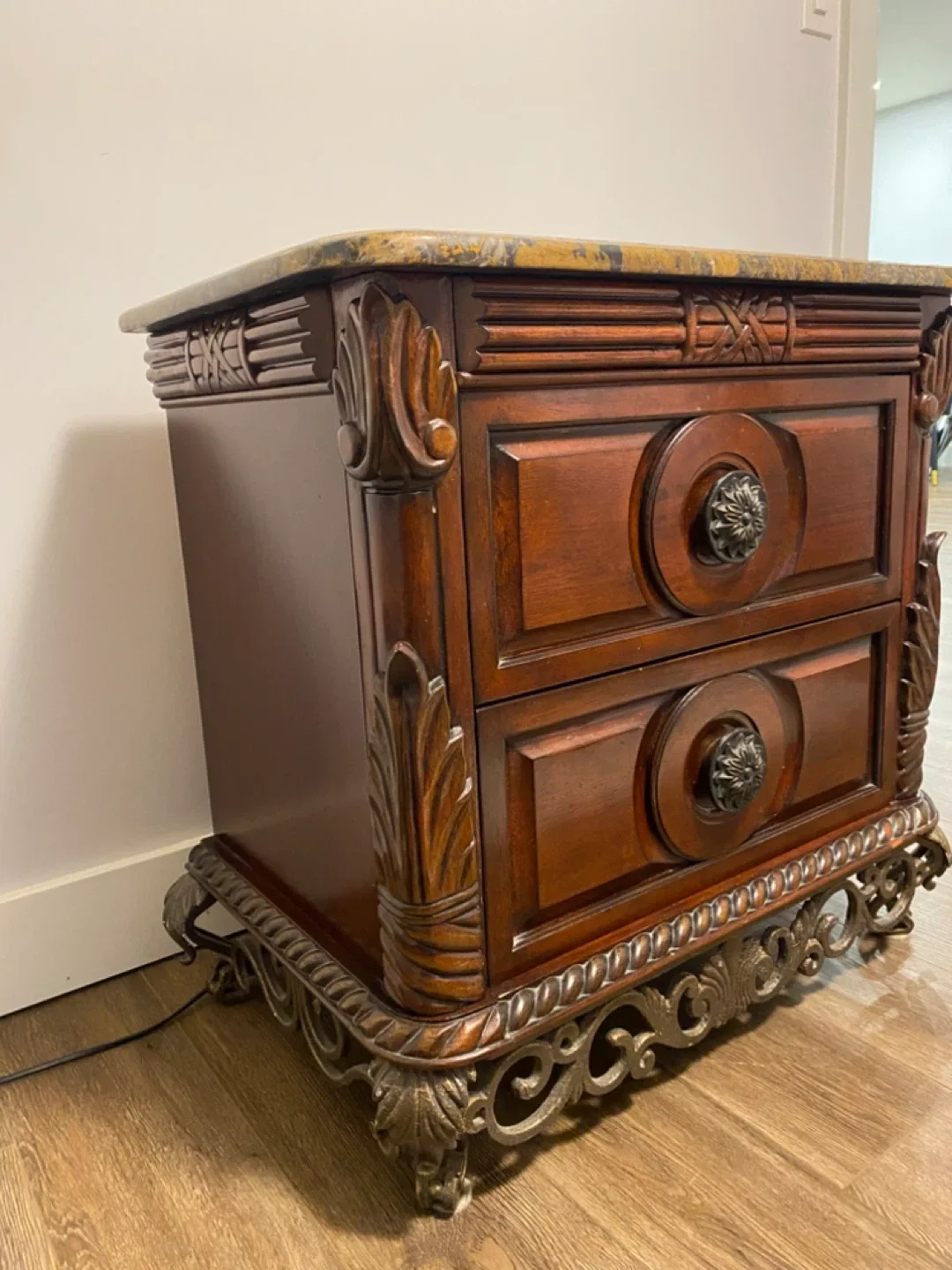Ornate Wood Nightstand with Marble Top image indicator(3)