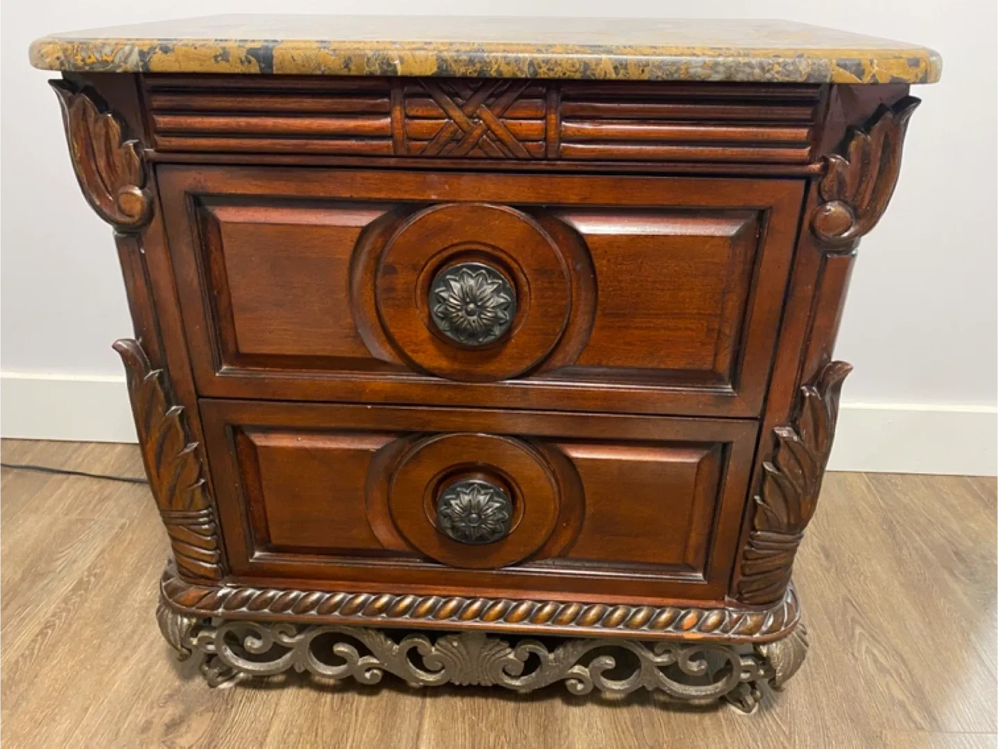 Ornate Wood Nightstand with Marble Top image indicator(2)