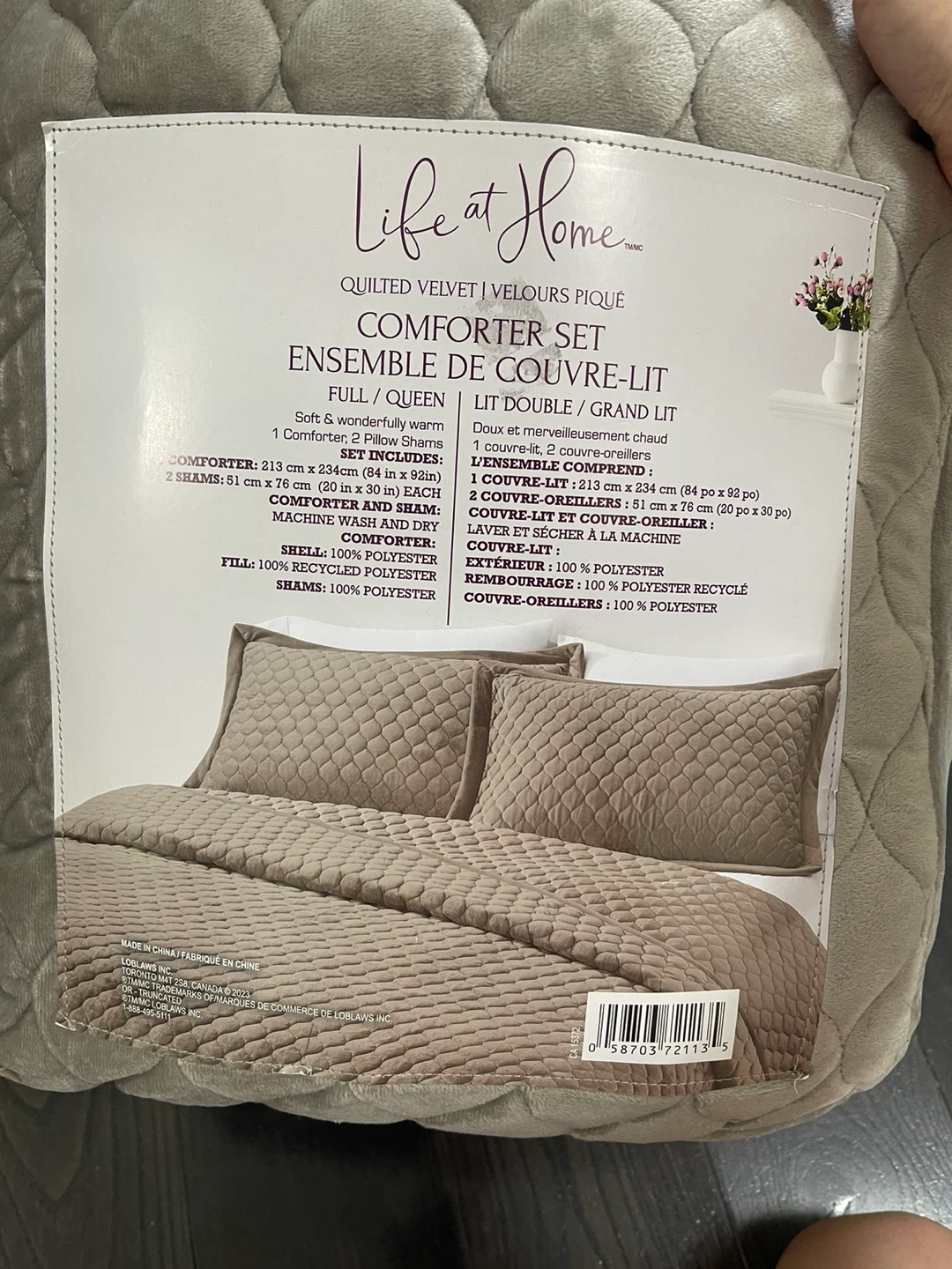Life at Home Quilted Velvet Full/Queen Comforter Set
