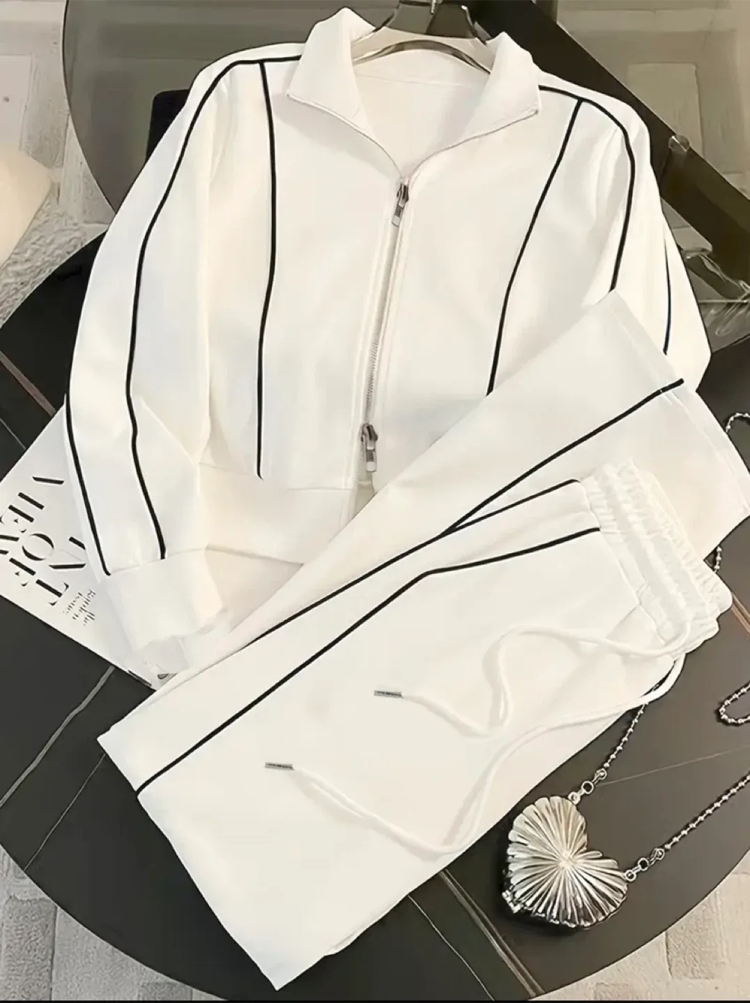 White Tracksuit with Black Stripes image indicator(5)