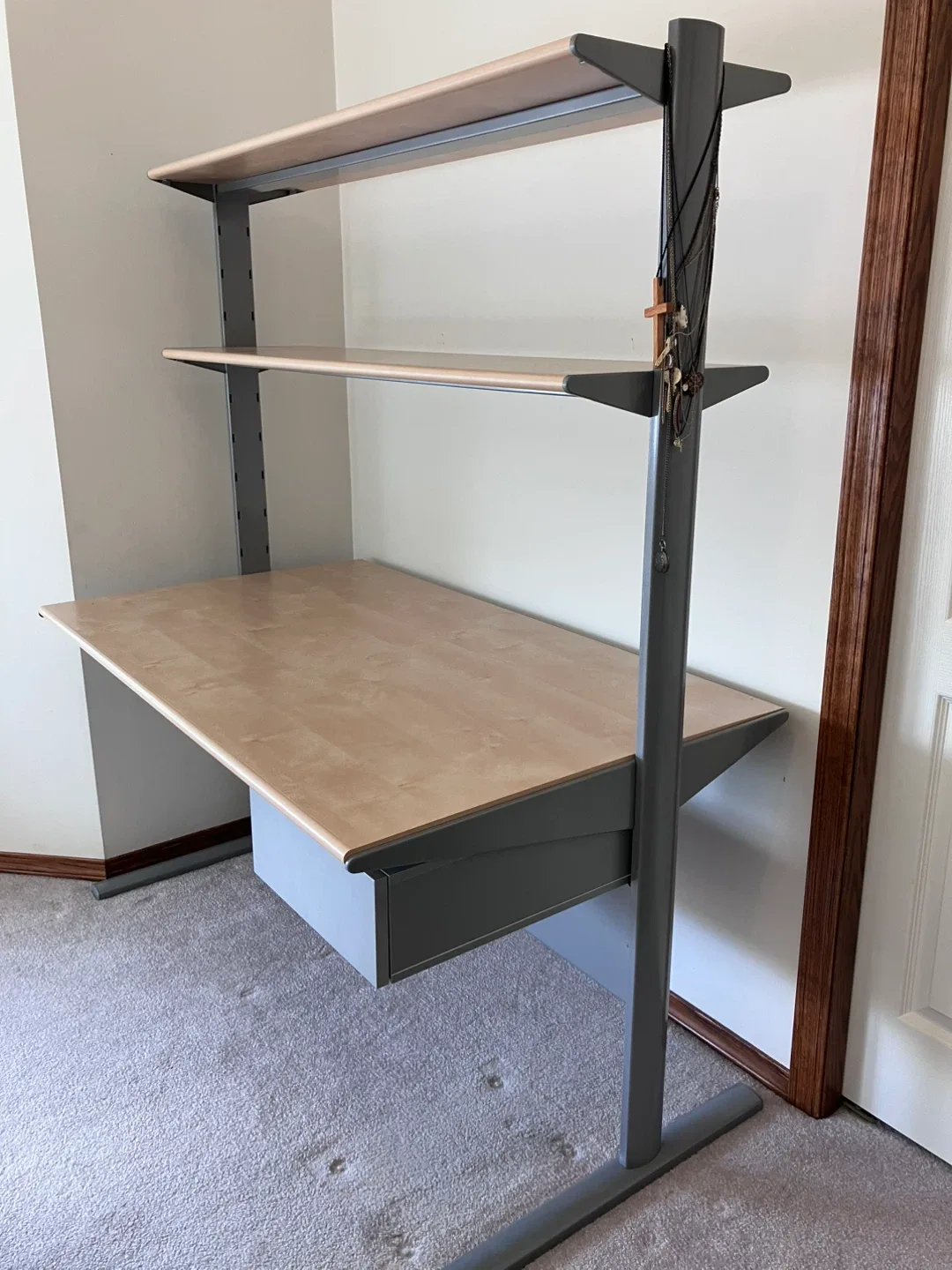IKEA Elvarli Desk with Shelves - Light Wood