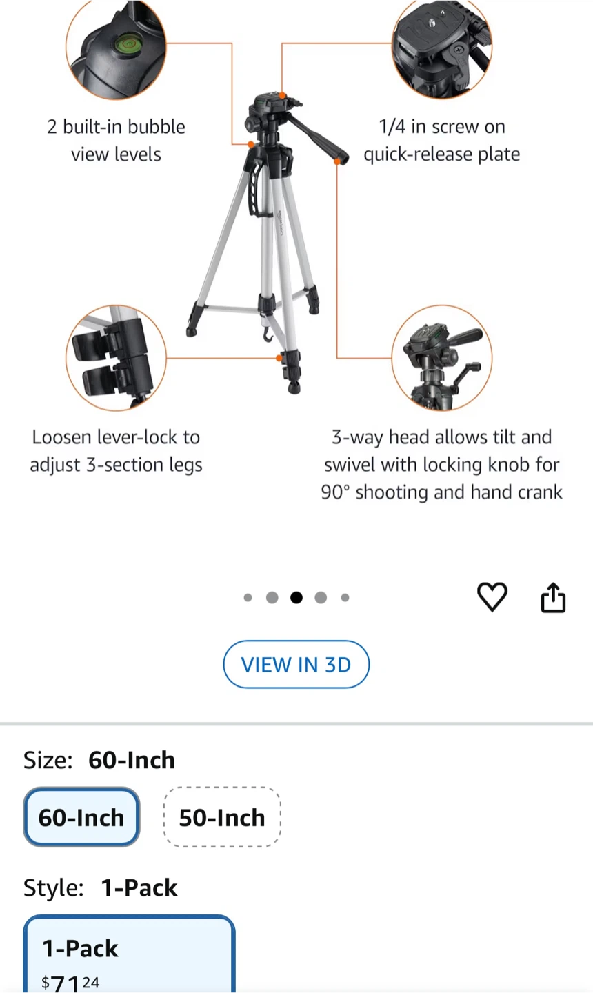 amazon 60-Inch Lightweight Tripod with Bag